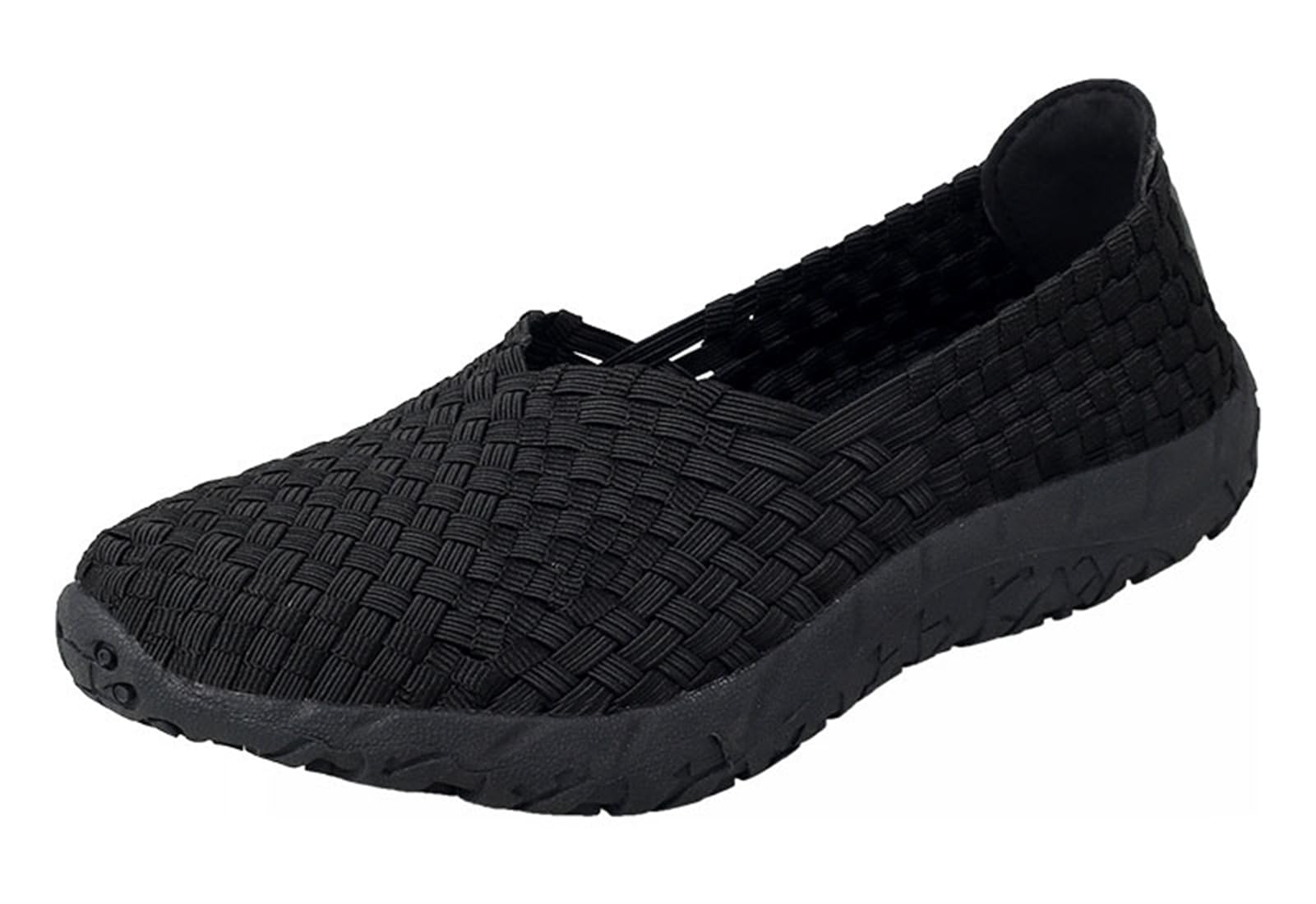 Women's Lightweight Breathable Mesh Slip-On Walking Shoes - Elastic Woven Flat Sneakers for Running, Casual & Travel - Comfortable Everyday Shoes for Women