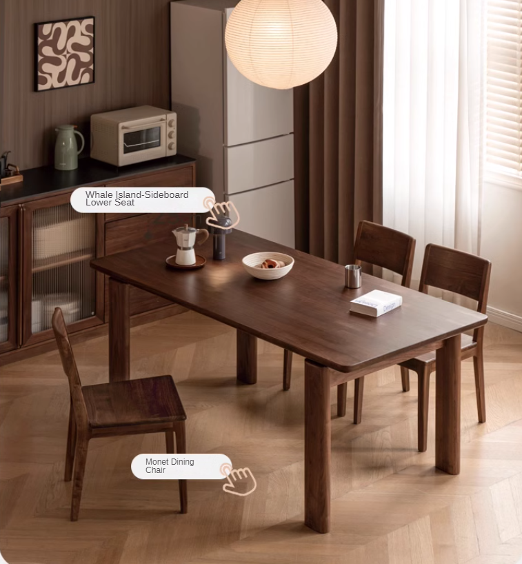 Premium Black Walnut Solid Wood Modern Dining Table - 6 Seater Rustic Farmhouse Style - Perfect for Dining Room, Kitchen & Open Concept Living Spaces