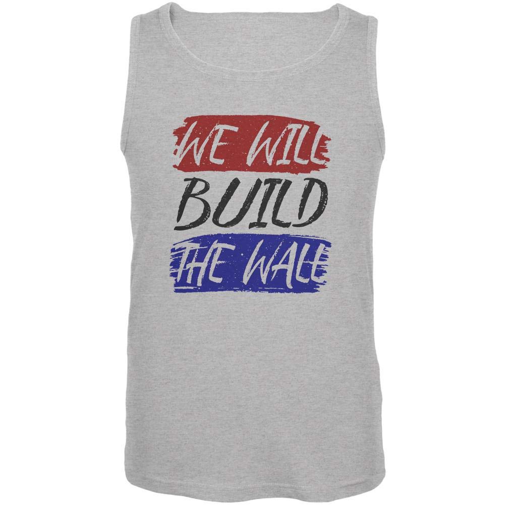 Build The Wall Patriotic Men's Tank Top - Heather Gray - Small - Comfortable & Breathable for Summer Outdoors, Gym, and Casual Wear