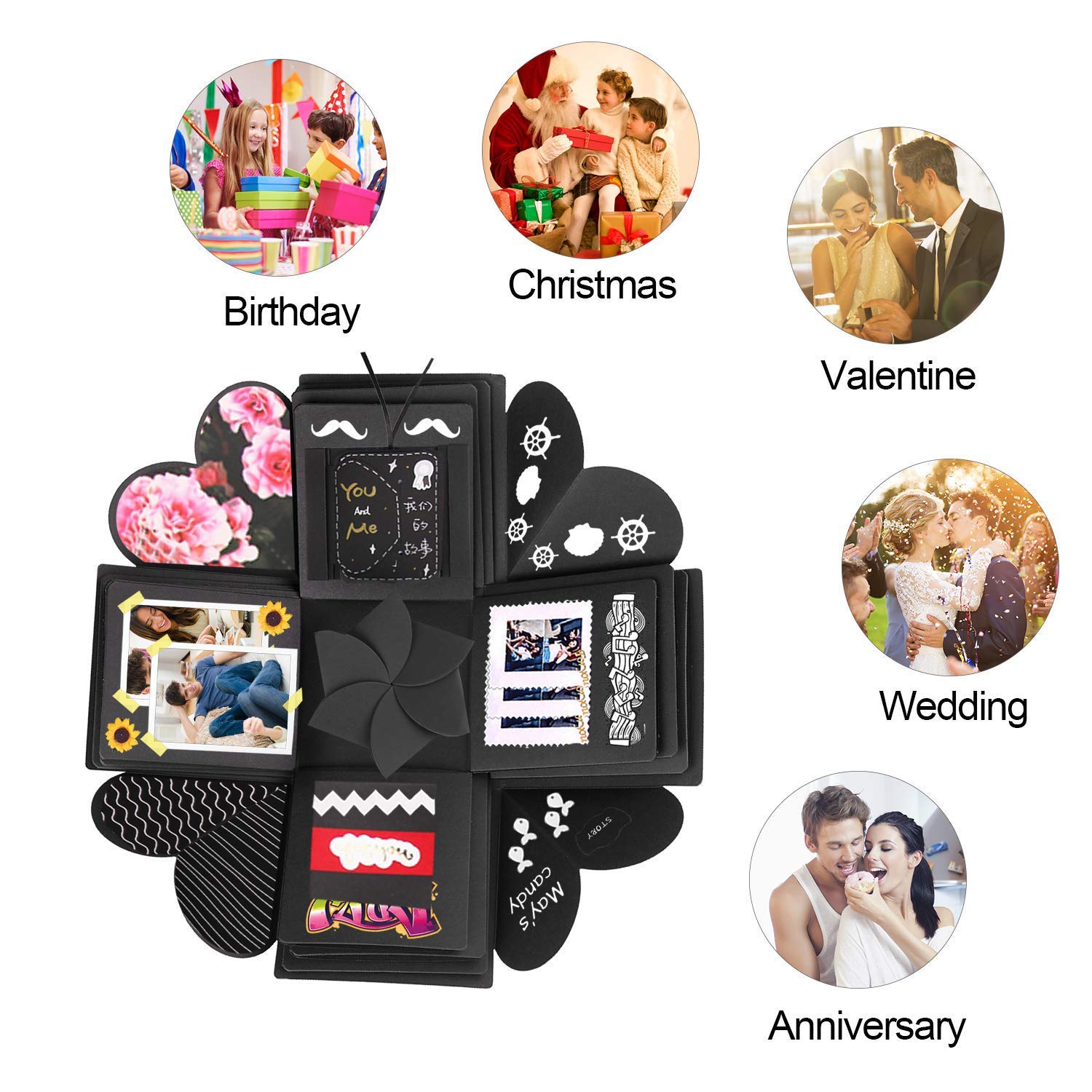 Creative Explosion Gift Box - DIY Handmade Photo Album Scrapbook for Valentine's Day, Wedding, Birthday Party | Surprise Gift Idea for Loved Ones | Perfect for Anniversaries, Graduations & Special Occasions - Black