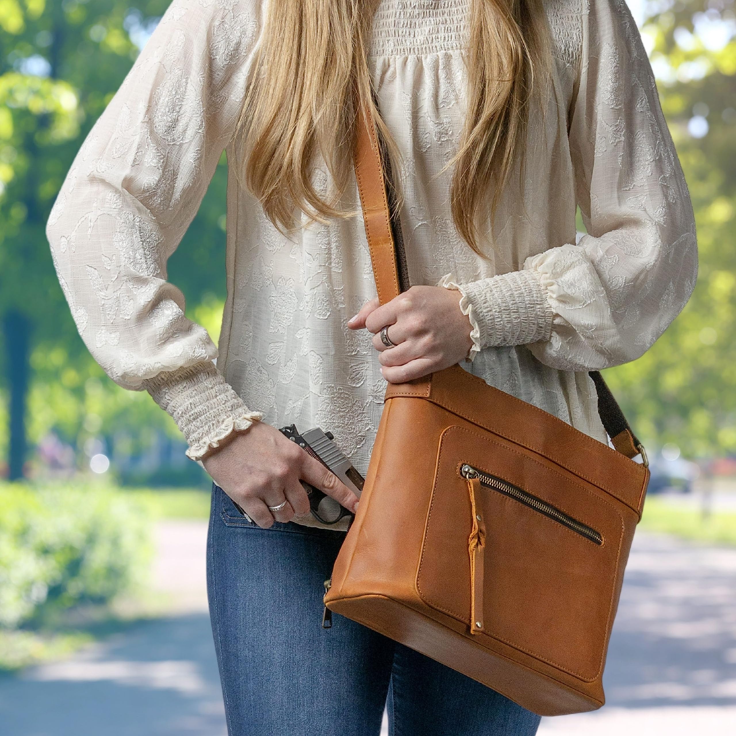Concealed Carry Crossbody Bag for Men & Women - Distressed Leather with Locking Zippers & Gun Holster | Perfect for Everyday Carry, Travel & Outdoor Activities