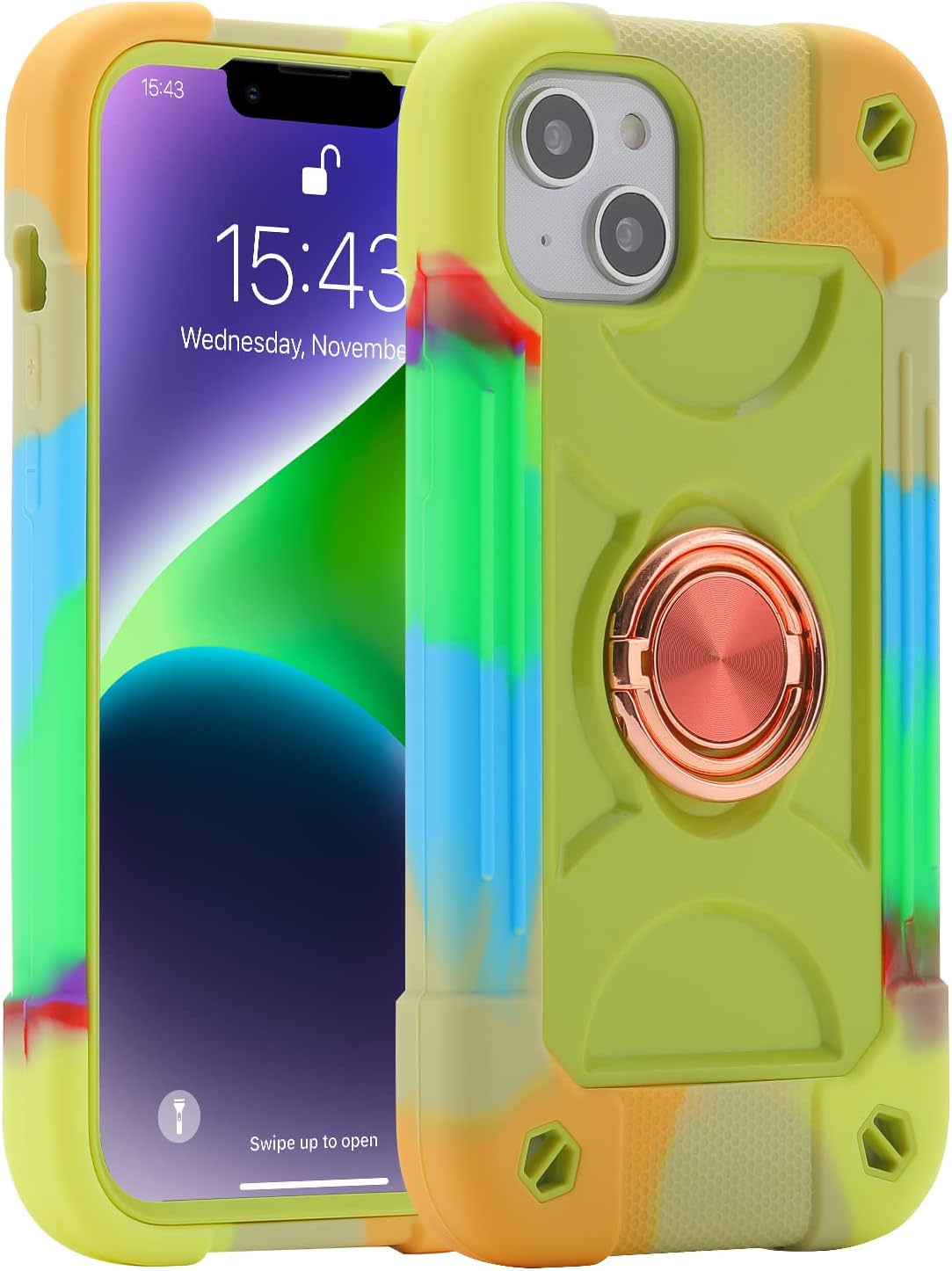 iPhone 14 Plus Case 6.7 Inch with 360° Rotating Ring Stand - Heavy Duty Protective Phone Cover in Black | Perfect for Work, Travel & Hands-Free Viewing