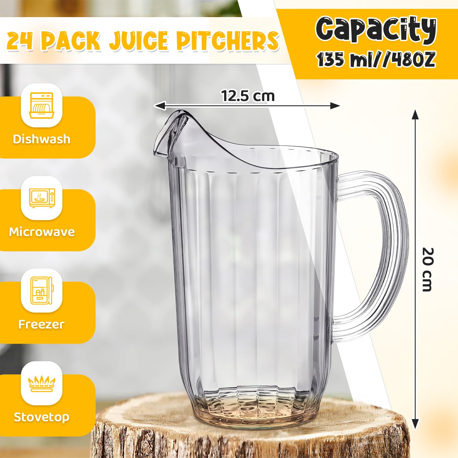 Mifoci 24 Pack 48oz Clear Acrylic Pitcher with Spout & Handle - Bulk Water Carafe for Fridge, Juice Dispenser - Perfect for Iced Tea, Lemonade, Sangria, Milk, Coffee & Homemade Drinks - Ideal for Restaurants, Parties, Catering & Home Use
