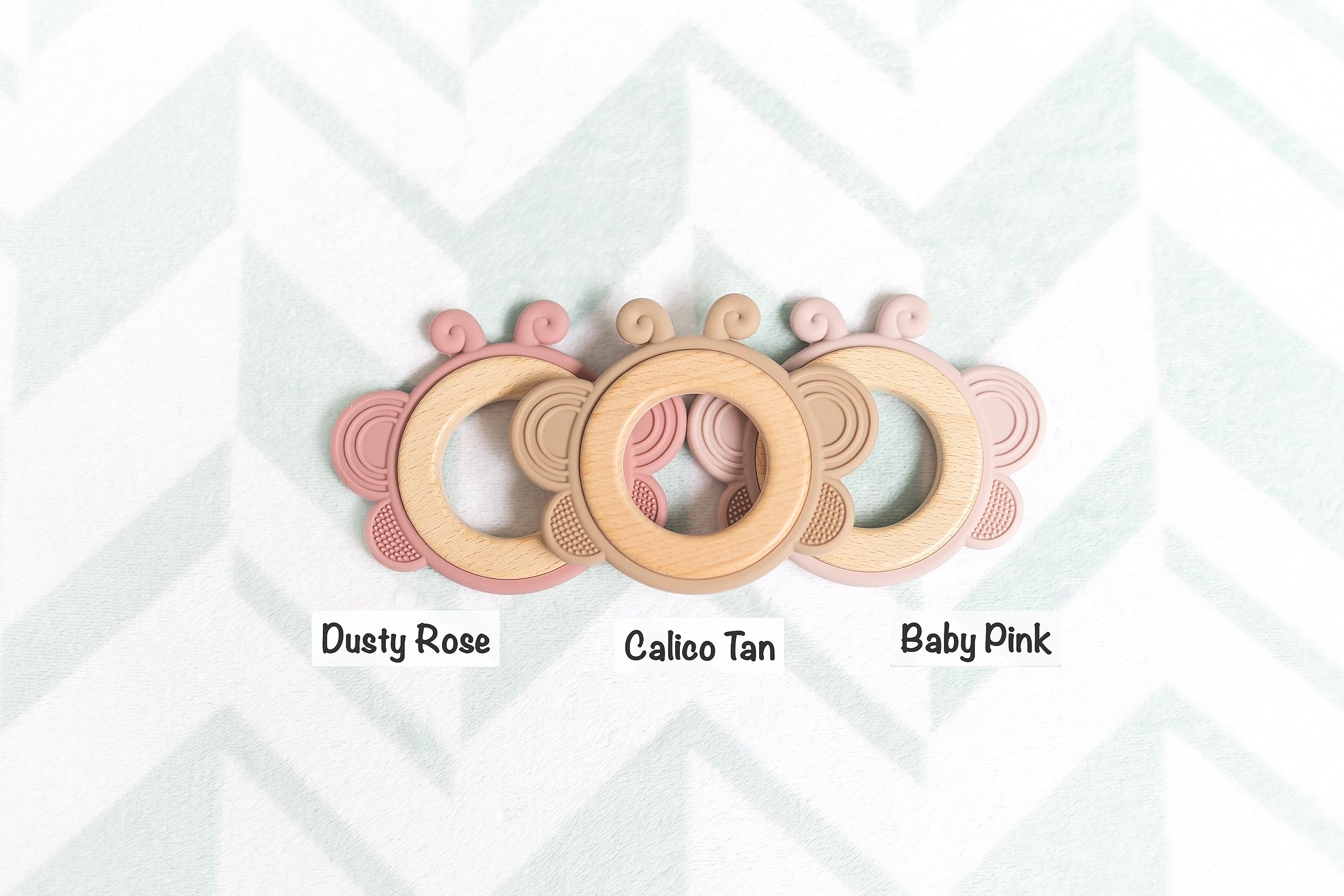 Personalized Baby Girl Teething Toy - Custom Wood & Silicone Teether Ring with Laser Engraved Name - Natural Baby Gift for New Parents with Gift Bag (Pink, Butterfly) - Perfect Baby Shower Gift & Newborn Teething Relief