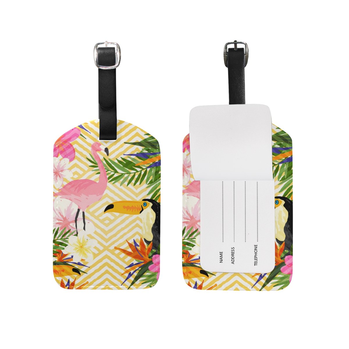 U LIFE Tropical Floral Flowers & Birds Luggage Tag with Flamingo Design - Durable Travel Baggage Tags for Suitcases, Backpacks & Carry-Ons (Perfect for Vacation, Beach Trips & Tropical Getaways)