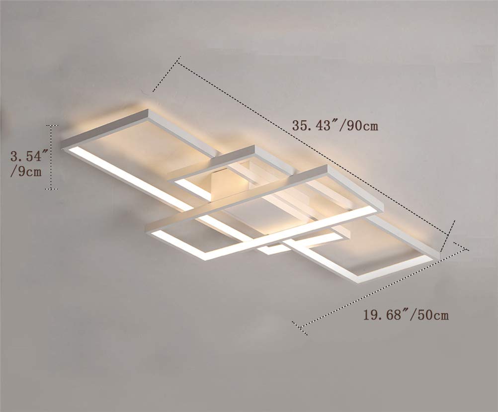 Modern LED Ceiling Light Flush Mount Square Fixture - Dimmable with Remote Control, Acrylic Shade White Chandelier - Perfect for Living Room, Dining Room, Bedroom, Bathroom, Kitchen & Restroom Lighting