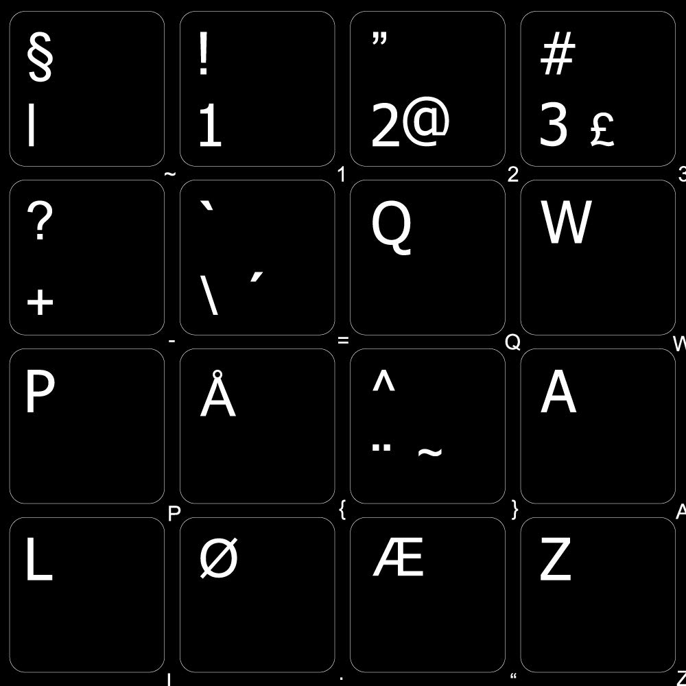 Norwegian Opaque Keyboard Stickers Black Background (14x14) - Compatible with Desktop, Laptop & Notebook - Perfect for Multilingual Typing, Language Learning & Office Work