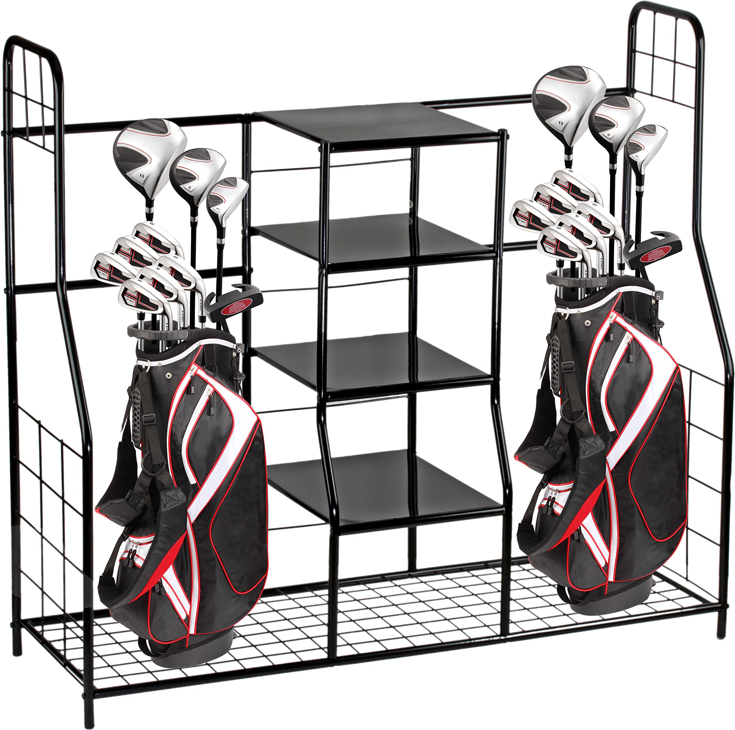 Home-it Extra Large Golf Organizer - Dual Storage Rack for Golf Bags, Clubs, Balls & Accessories | Golf Equipment Organizer for Garage, Basement & Home | Perfect for Golf Enthusiasts & Sports Gear Storage