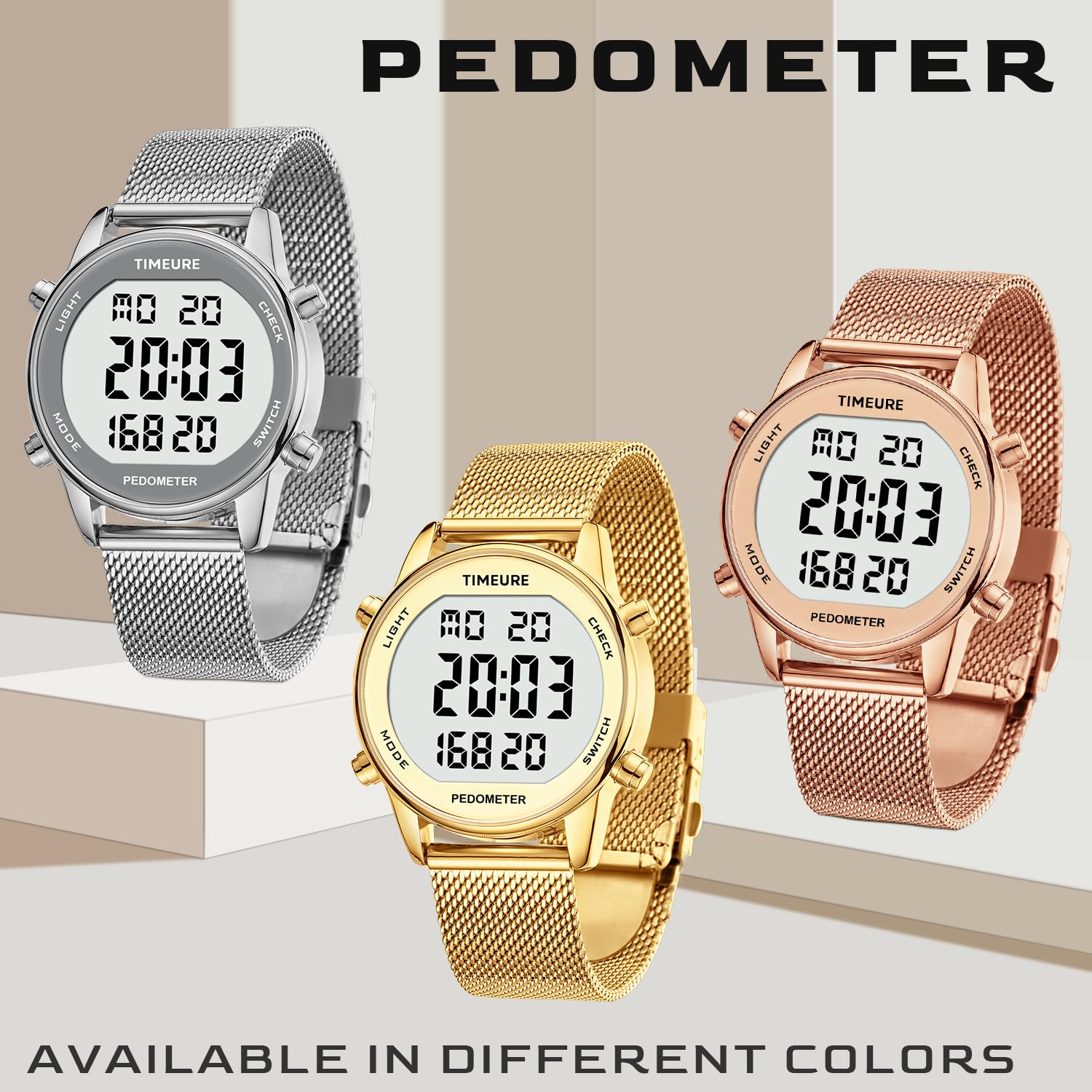 Women's Fitness Tracker Watch - Step Counter Pedometer with Stainless Steel Band | No App Needed | Tracks Steps, Calories, Distance | Features Alarm & Countdown Timer | Perfect for Walking, Running, Gym Workouts & Daily Activity Tracking (Model TU-2401)