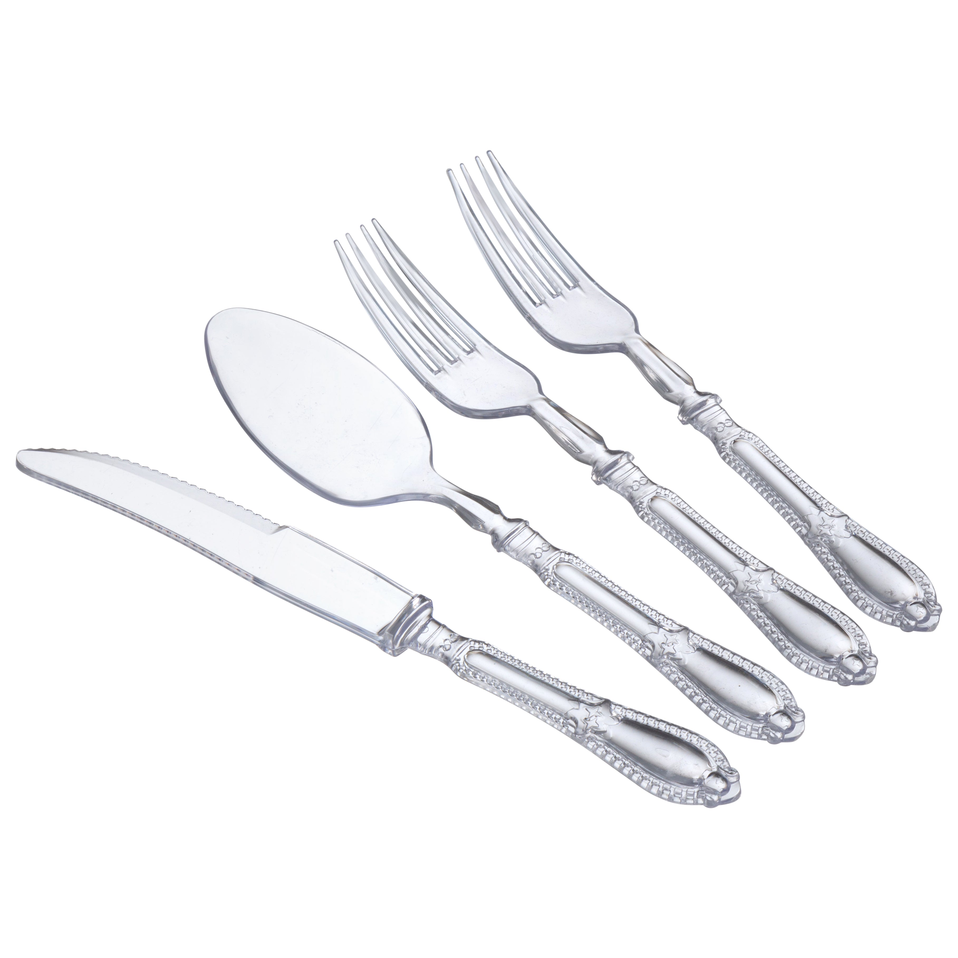40-Piece Heavyweight Disposable Plastic Silverware Set - Clear Elegant Baroque Style (10 Place Settings) | Perfect for Weddings, Parties, Catering & Outdoor Events