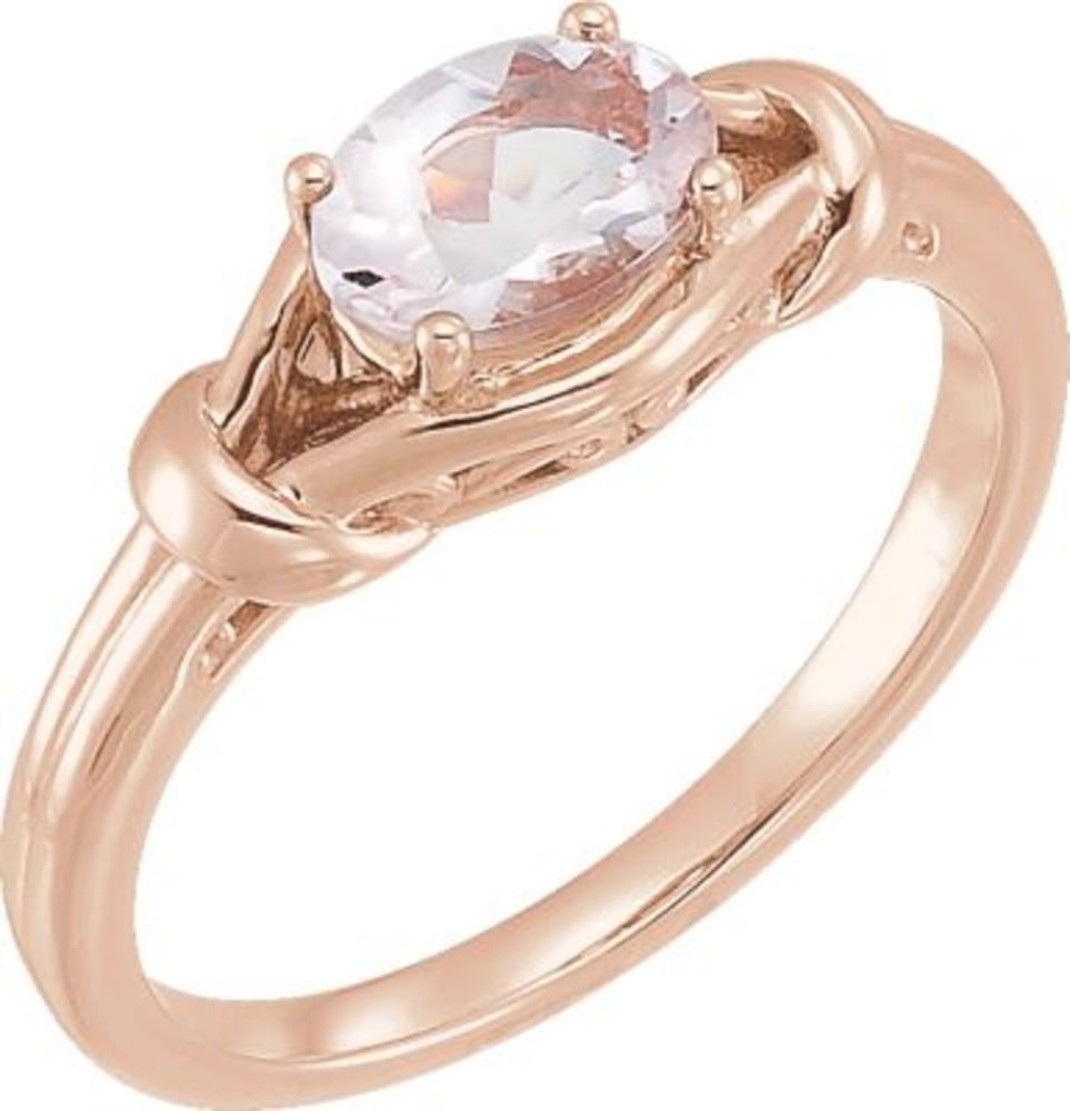 14K Rose Gold 8x6mm Oval Morganite Knot Ring for Women - Size 7, Elegant Jewelry Gift for Anniversary, Engagement, Wedding, Valentine's Day