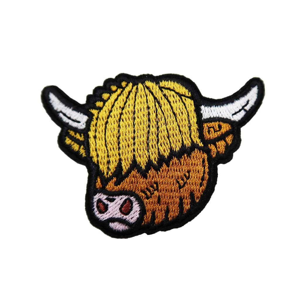 Highland Cow Scottish Cattle Embroidered Iron On Patch - Farm Animal Applique for DIY Crafts, Jackets, Backpacks & Denim Customization