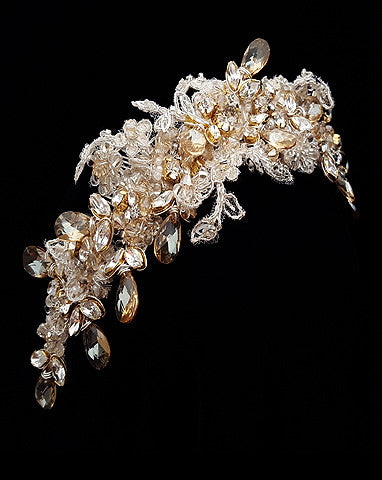 Elegant Bridal Headpiece - Grace Kelly Inspired Lace Headband with Pearls & Crystals | Adonia by Kezani | Perfect for Weddings & Formal Events