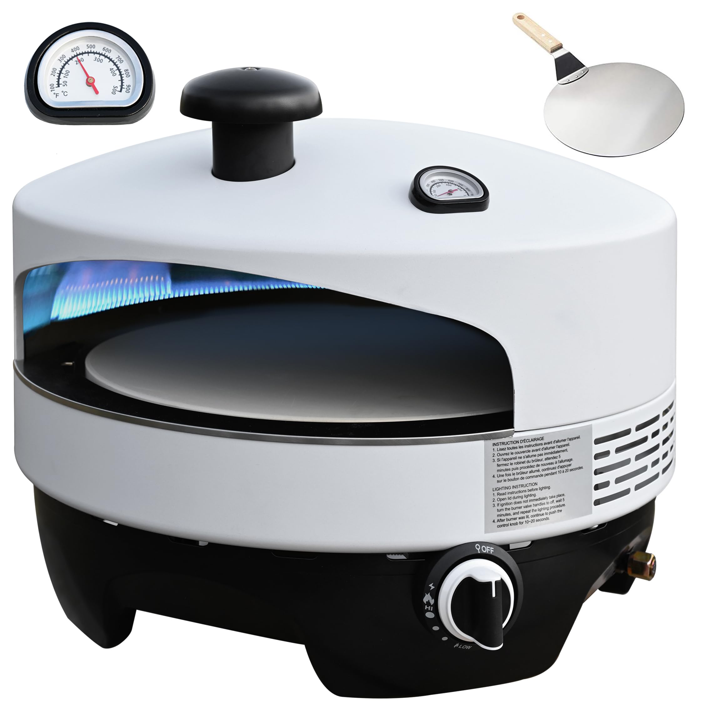 Outdoor Propane Pizza Oven with Automatic Ignition - 15-Inch Cordierite Stone for Perfect Crispy Crust, Built-In Thermometer & Pizza Peel Included - Ideal for Backyard Parties, Camping & Outdoor Cooking