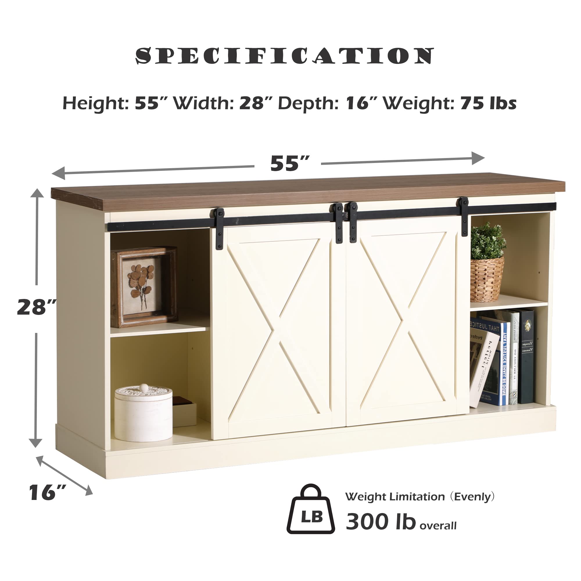PHI VILLA Farmhouse Coffee Bar Cabinet with Sliding Barn Door - Rustic Kitchen Sideboard Buffet Storage Cabinet for Dining Room, Living Room & Home Office Organization