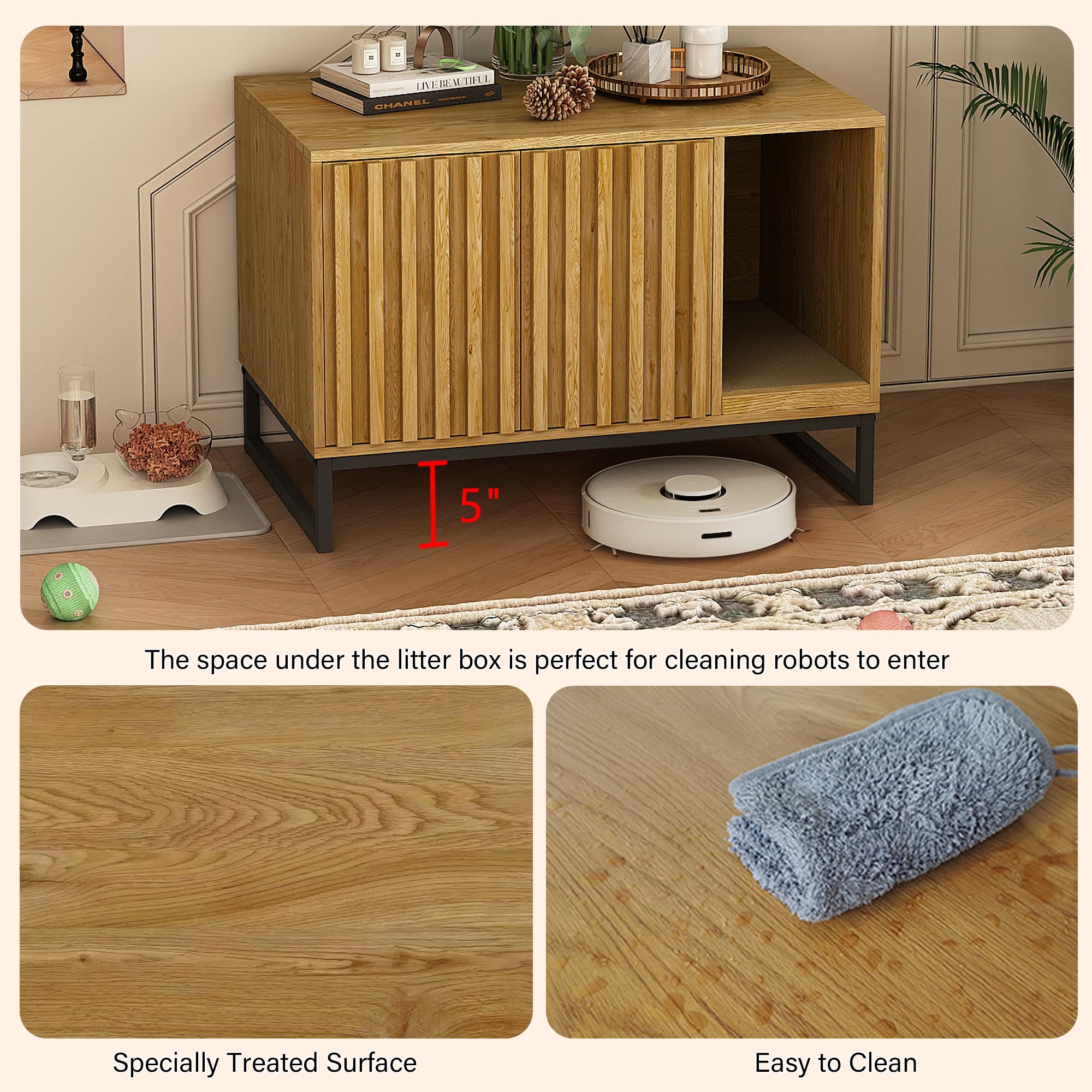 Modern Cat Litter Box Enclosure Furniture - Hidden Litter Box with Scratch Pad, Cat Washroom House & Entryway Bench for Living Room - Natural Wood End Table for Small Spaces & Pet-Friendly Home Decor