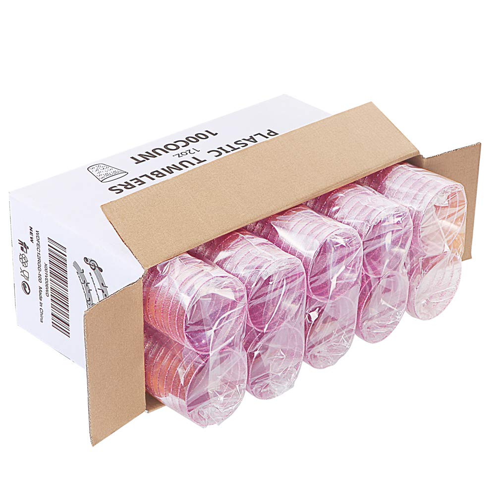 100-Pack 12oz Rose Gold Glitter Plastic Cups - Premium Disposable Wedding & Party Cups for Easter, Bridal Showers, Baby Showers & Celebrations - Elegant Rose Gold Pink Cups for Special Occasions