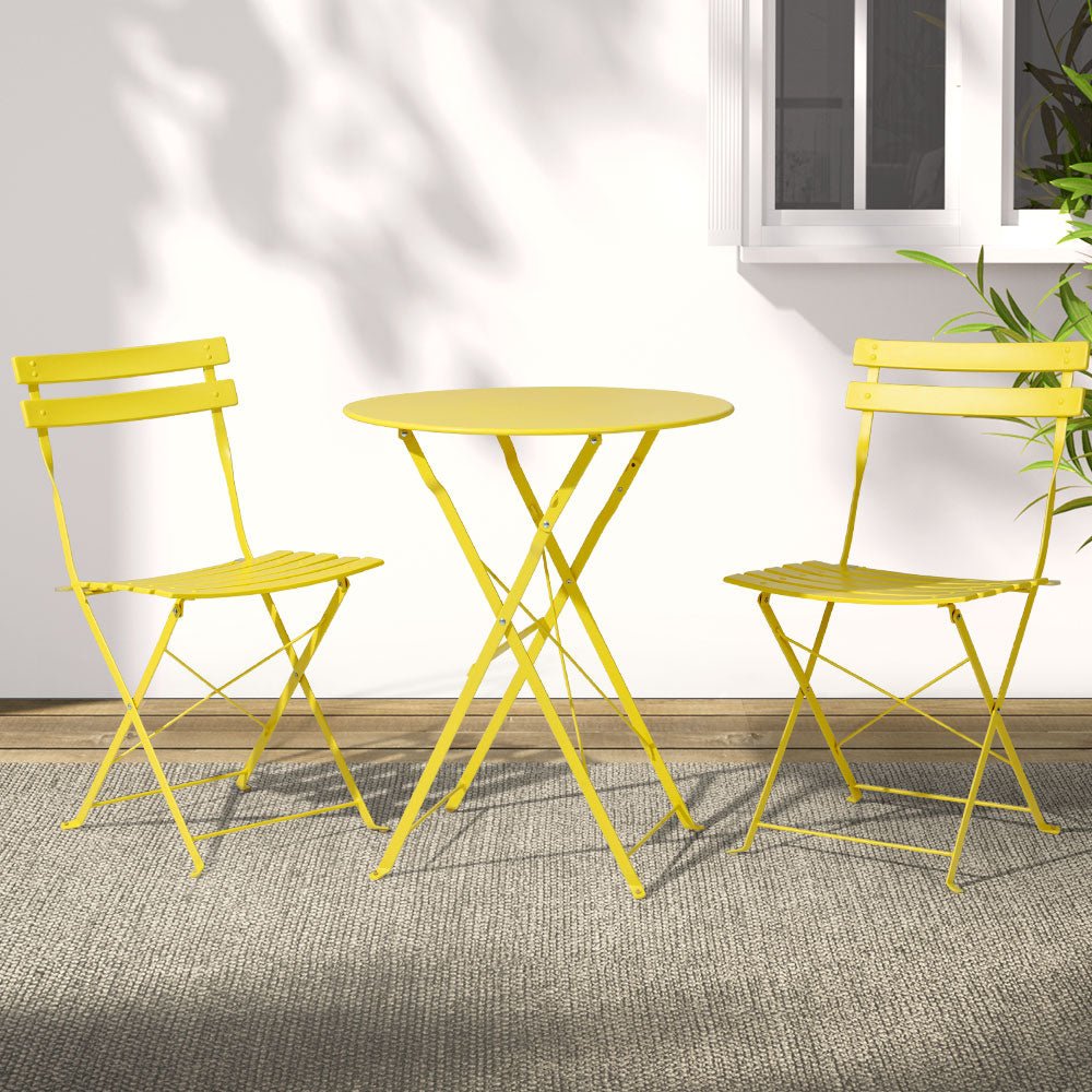 Gradeon 3-Piece Outdoor Bistro Set - Steel Patio Table & Chairs in Sunny Yellow - Perfect for Small Balcony, Garden, or Poolside Relaxation