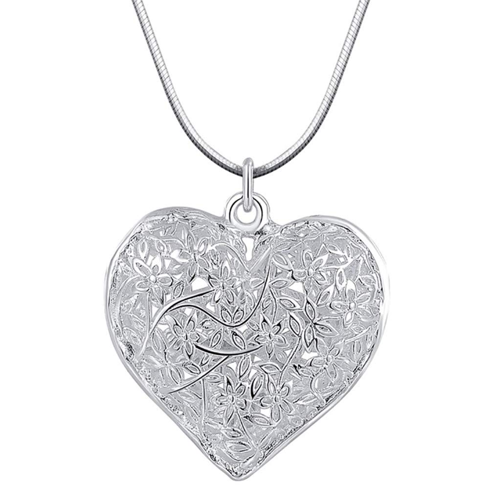 Sterling Silver Heart Pendant Necklace for Women - Hollow Retro Charm Plated Jewelry - Perfect for Valentine's Day, Anniversary Gifts & Everyday Elegance