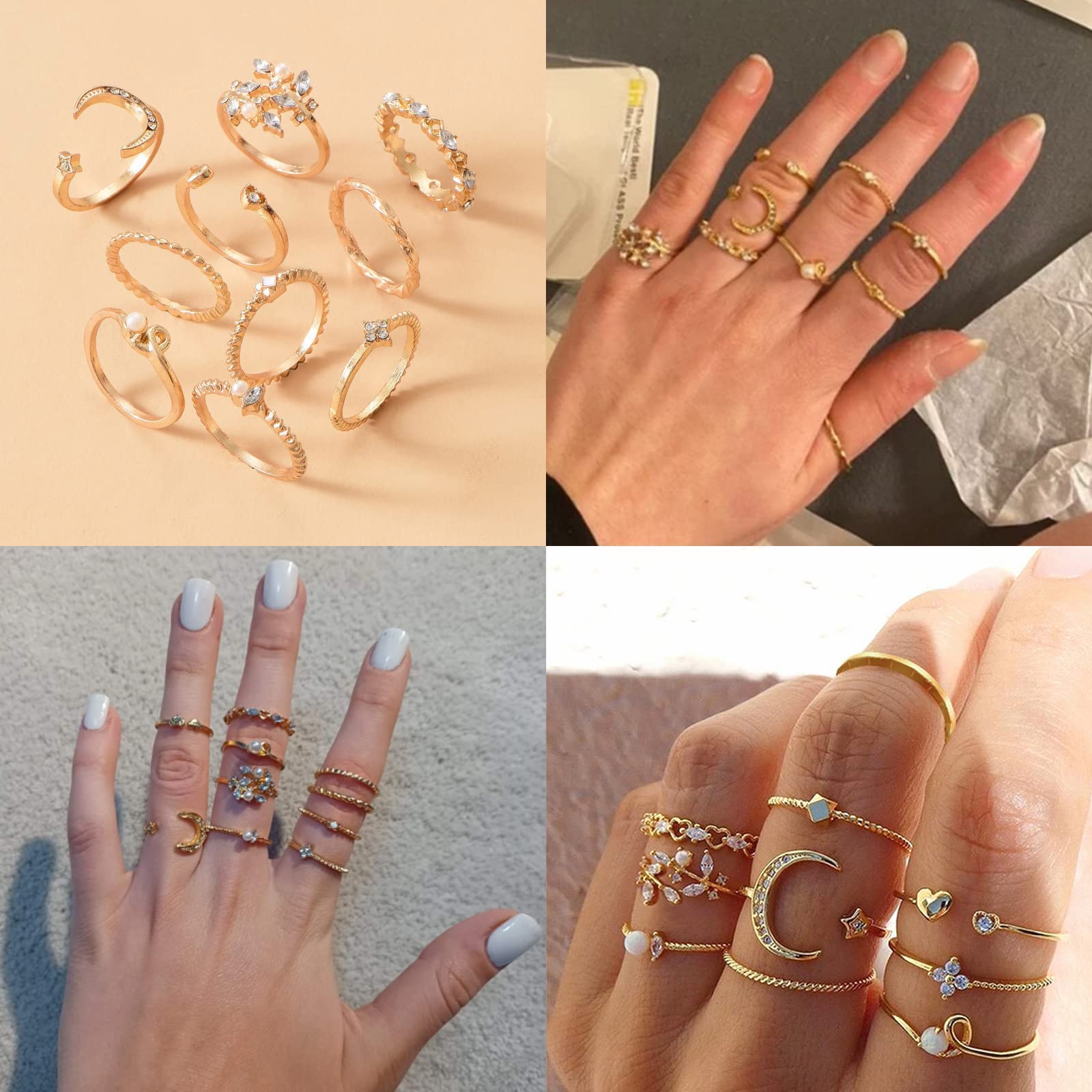 Stackable Gold Rings for Women - Trendy Star, Moon & Heart Knuckle Ring Set - Boho Jewelry Gift Pack - Birthday, Easter Basket Essentials - Perfect for Layering & Everyday Wear