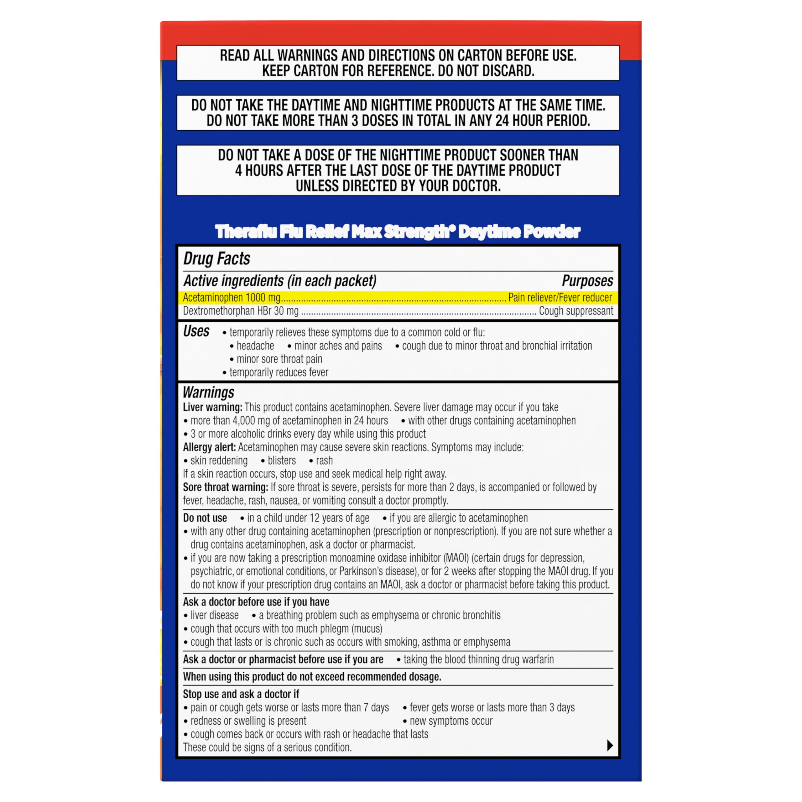 Theraflu Max Strength Daytime & Nighttime Flu Relief Powder - Honey Lemon Flavor (6 Daytime + 6 Nighttime Packets) | Fast-Acting Cold & Flu Symptom Relief for Adults | Perfect for Home, Office & Travel Use