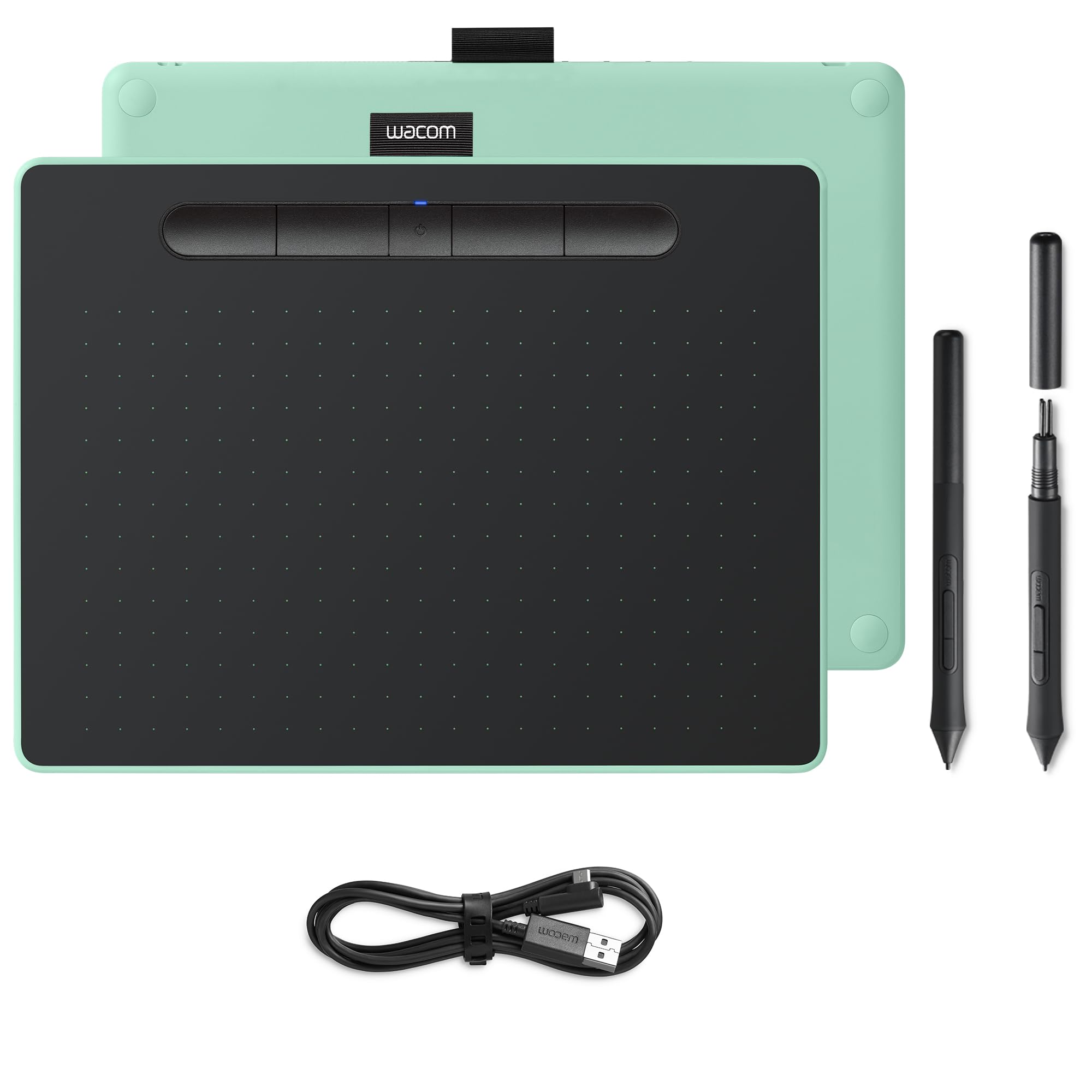 Wacom Intuos M Bluetooth Drawing Tablet - 2540 LPI Resolution, 8.5 x 5.3 Inch Active Area, USB/Bluetooth Connectivity - Black & Green - Perfect for Digital Art, Graphic Design & Online Teaching