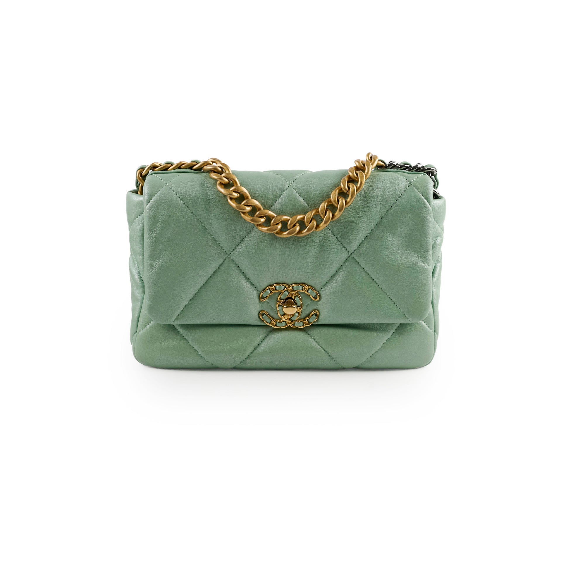Chanel Small 19 Handbag Iridescent Green Leather Crossbody Bag with Microchip - Perfect for Evening Parties, Date Nights & Luxury Fashion Accessories