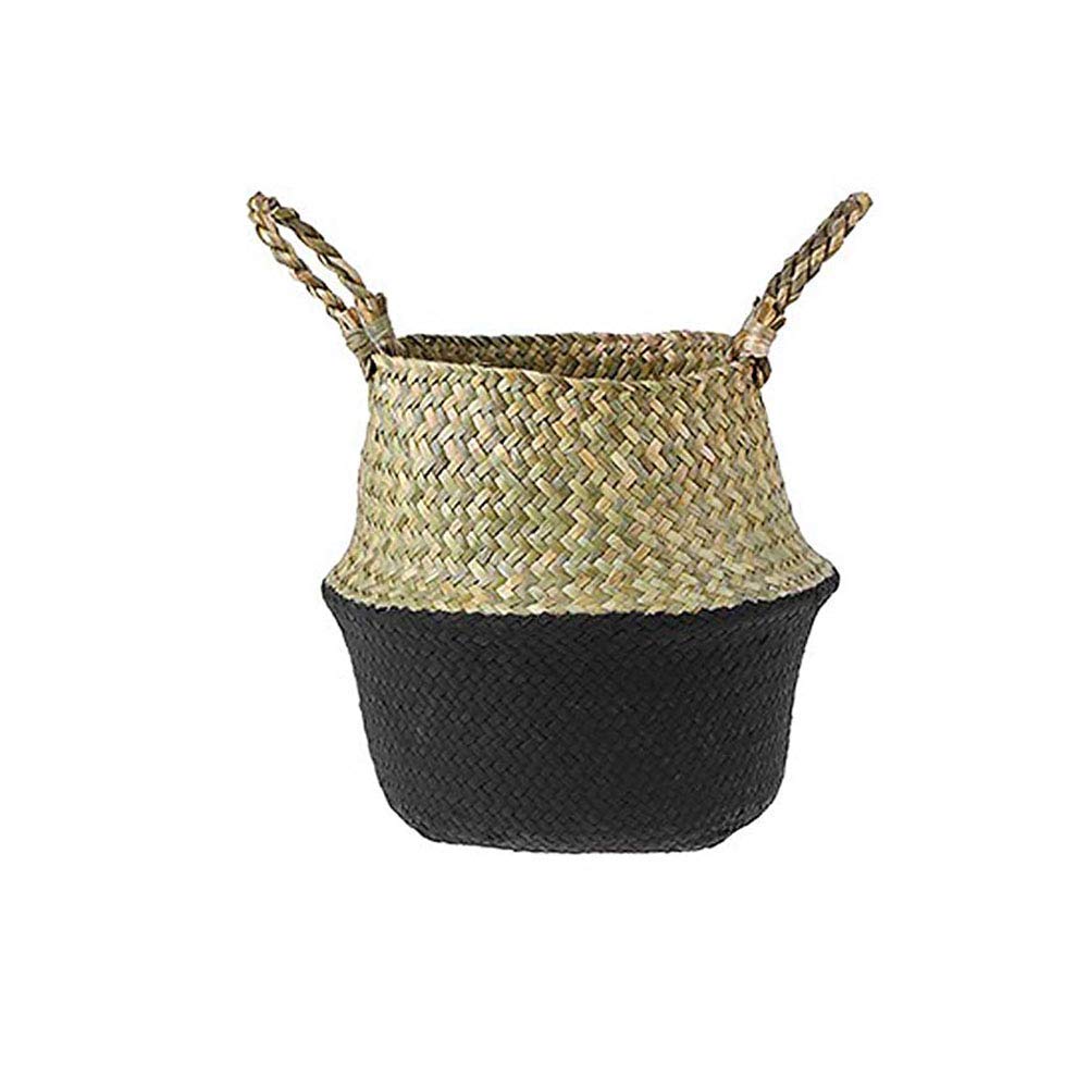 Natural Seagrass Woven Flower Pot Basket - Foldable Handmade Plant Holder with Handle for Indoor/Outdoor Plants | Perfect for Garden, Office Decor, Picnic Storage & Courtyard Organization