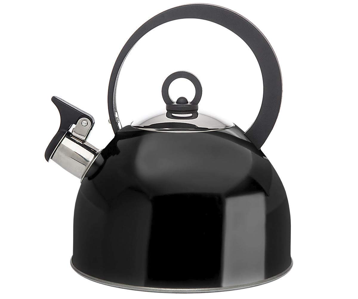 Godinger Studio 2.5L Stainless Steel Stovetop Tea Kettle with Whistle - Black | Perfect for Home, Office & Tea Lovers | Ideal for Boiling Water, Brewing Tea & Coffee Making