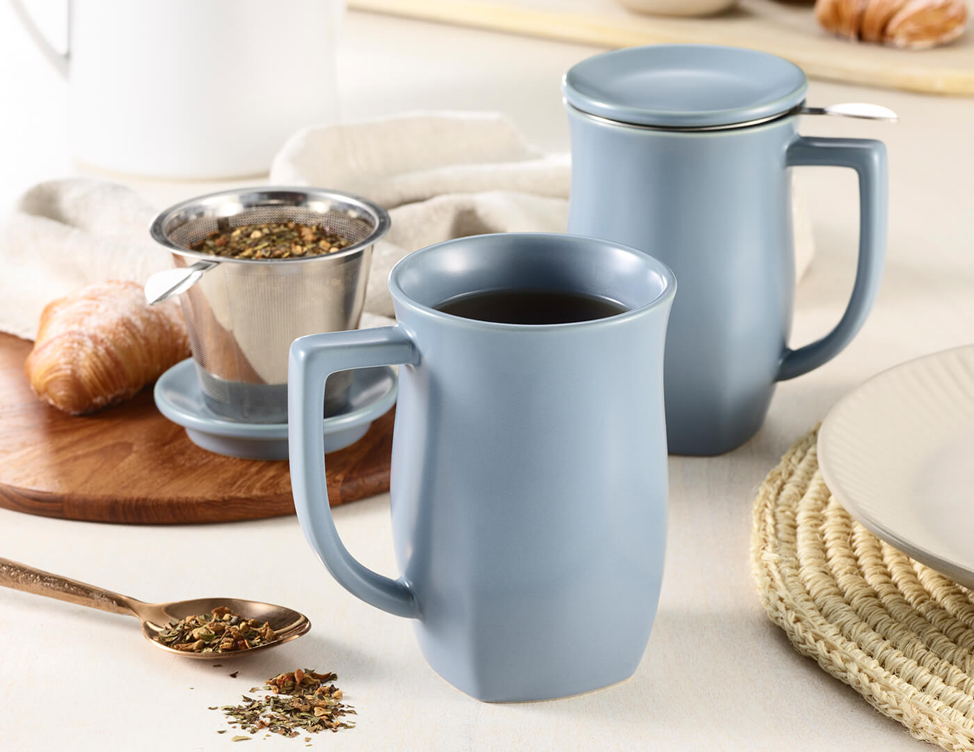 Premium Fiore Steeping Cup with Infuser Stone - Blue Glass Tea Infuser for Loose Leaf Tea - Perfect for Home, Office & Relaxation