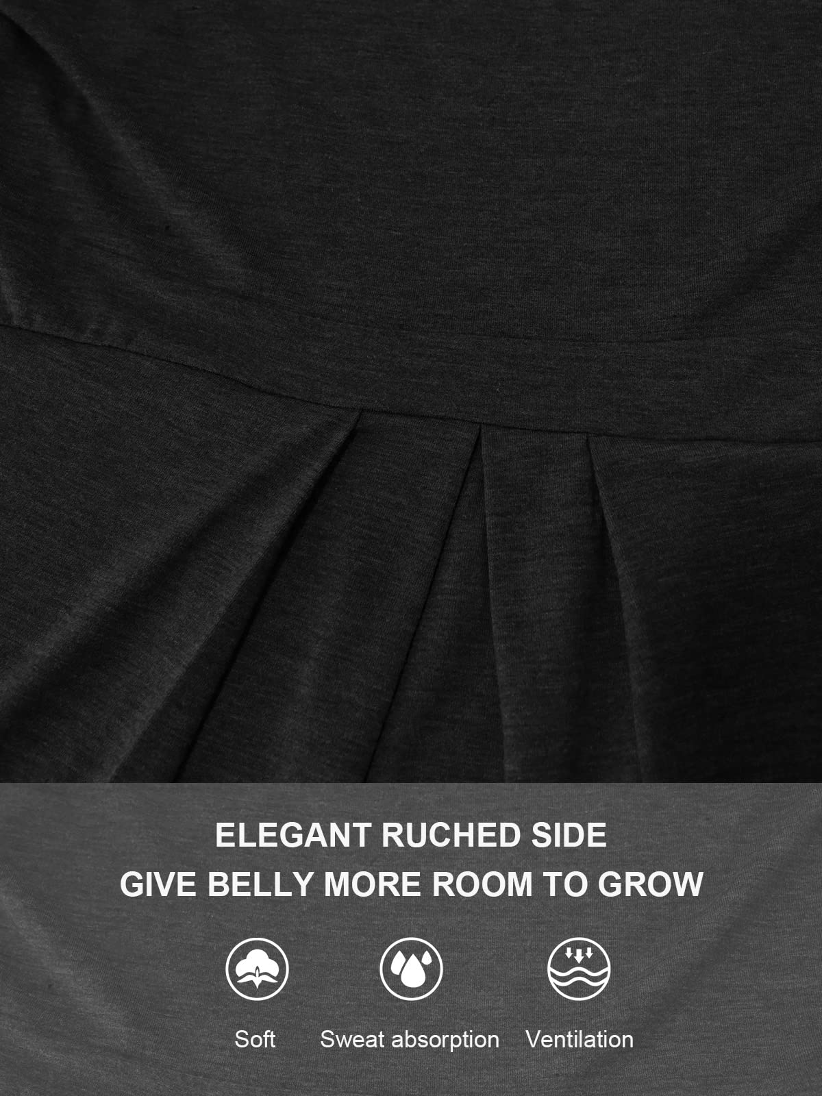 Glampunch Women's Maternity Tops - Short & 3/4 Sleeve Round Neck Peplum Tunic Top with Front Pleat for Pregnancy - Comfortable Shirts for Work, Casual Wear & Nursing