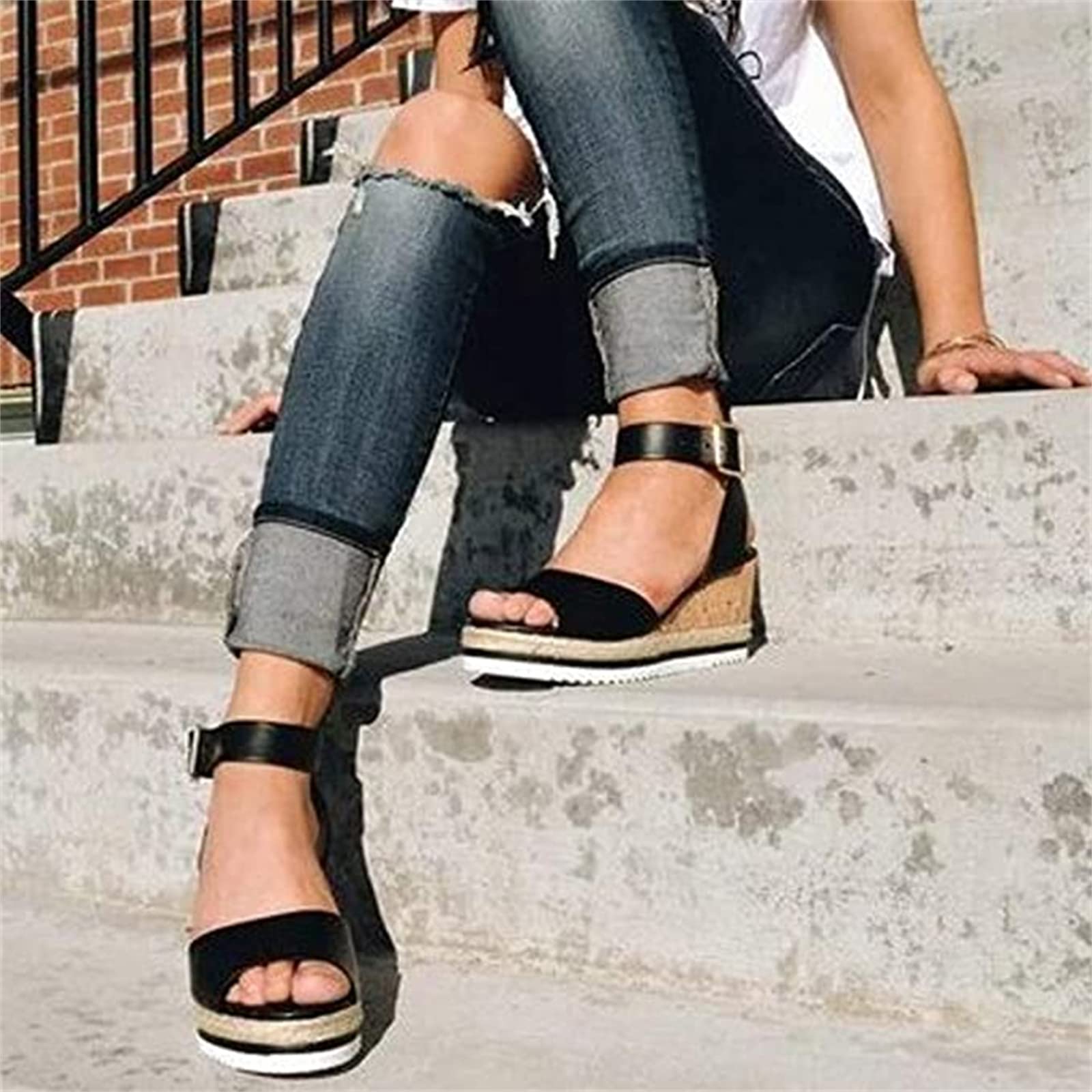 **Lausiuoe Women's Boho Wedge Sandals - Low Heel Open Toe Platform Sandals for Summer, Casual & Dressy Outfits - Perfect for Beach, Vacation & Outdoor Activities**