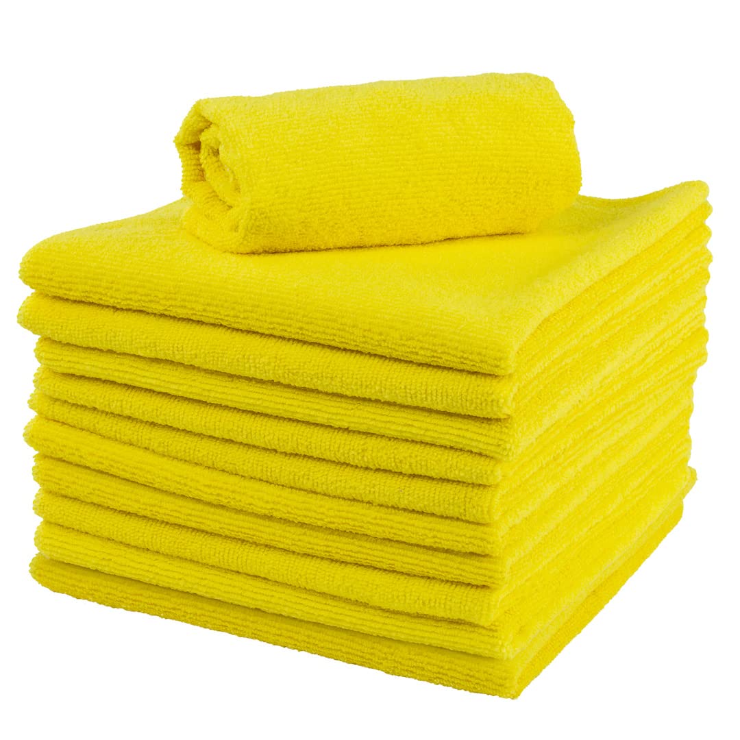 Restaurantware Clean Tek Professional 16x16 Inch Microfiber Cleaning Cloths - 100 Pack Lint-Free, Highly Absorbent, Non-Abrasive Yellow Reusable Towels for Kitchen, Restaurant, and Household Cleaning