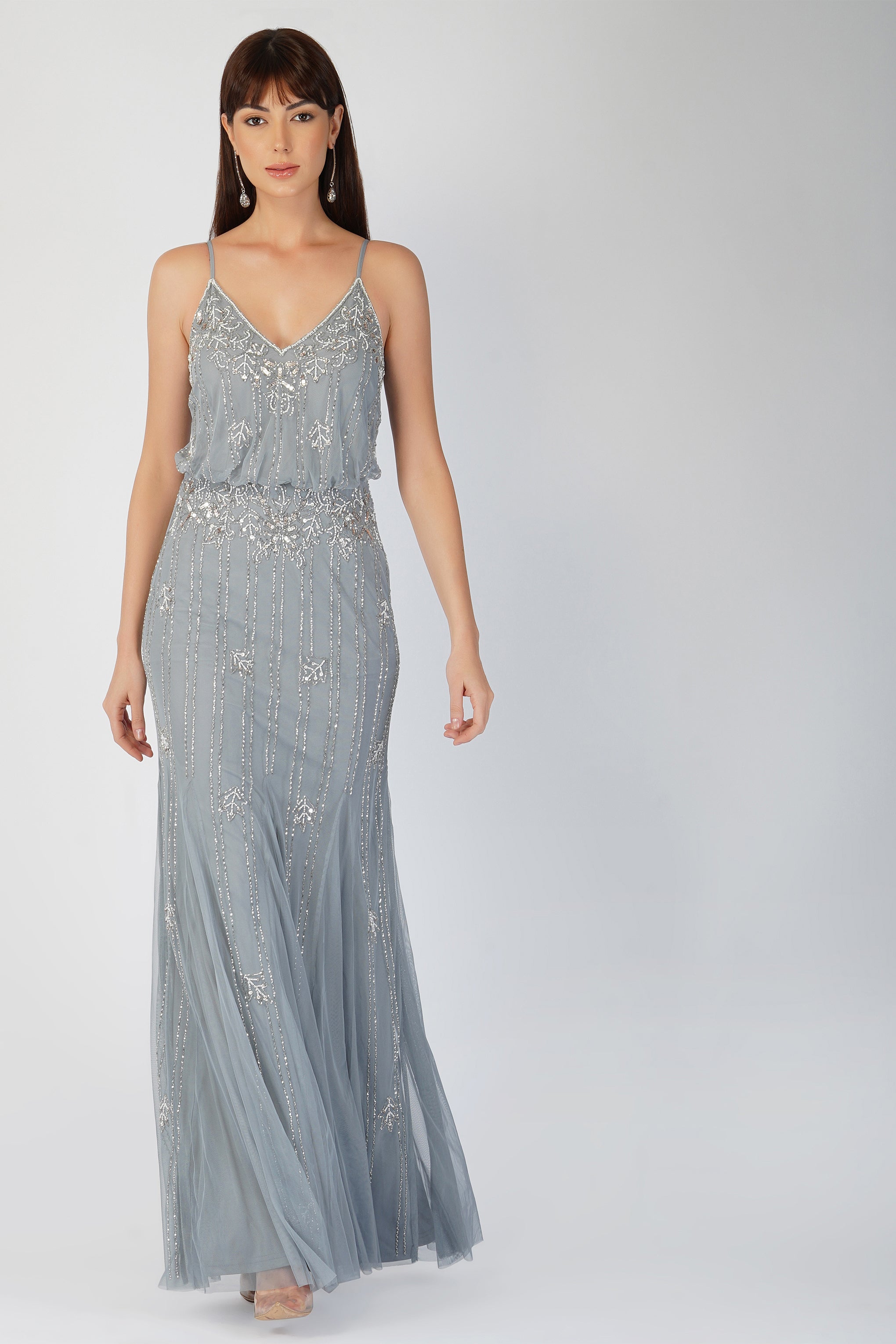 Elegant Blue Grey Bridesmaid Dress for Weddings - Keeva Formal Gown for Bridal Party, Prom & Special Occasions