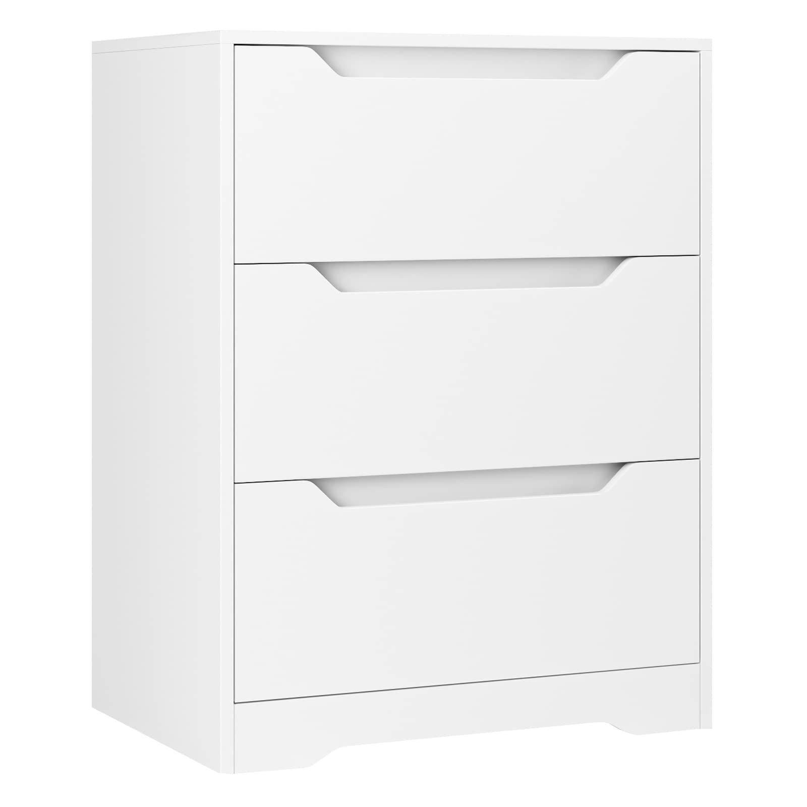 HOSTACK Modern 3-Drawer White Dresser - Wooden Storage Chest with Cut-Out Handles, Tall Nightstand & Accent Cabinet for Bedroom, Living Room, Entryway - Space-Saving Furniture for Small Apartments & Dorm Rooms