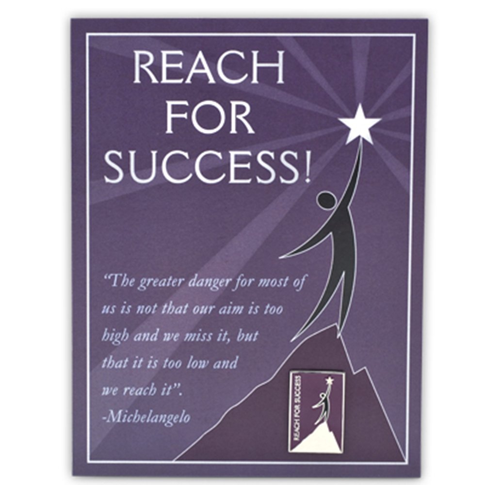 PinMart Reach for Success Presentation Card & Lapel Pin Set - Motivational Business Gift for Employees, Graduates & Award Winners - Perfect for Corporate Events, Ceremonies & Recognition Programs
