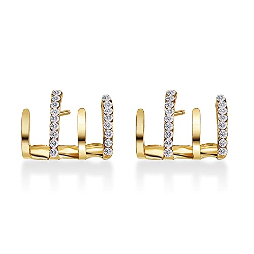 4 Claw Sterling Silver Cubic Zirconia Half Hoop Stud Earrings - Minimalist Dainty Gold Earrings for Women | Perfect for Everyday Wear, Date Nights & Special Occasions