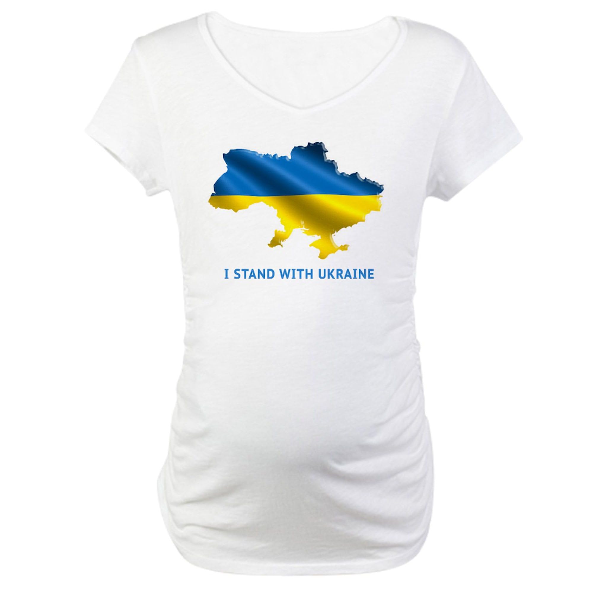 I Stand with Ukraine Flag Maternity T-Shirt for Women - Ruched Side Ukrainian Support Pregnancy Tee | Proudly Show Support During Pregnancy, Protests & Special Events