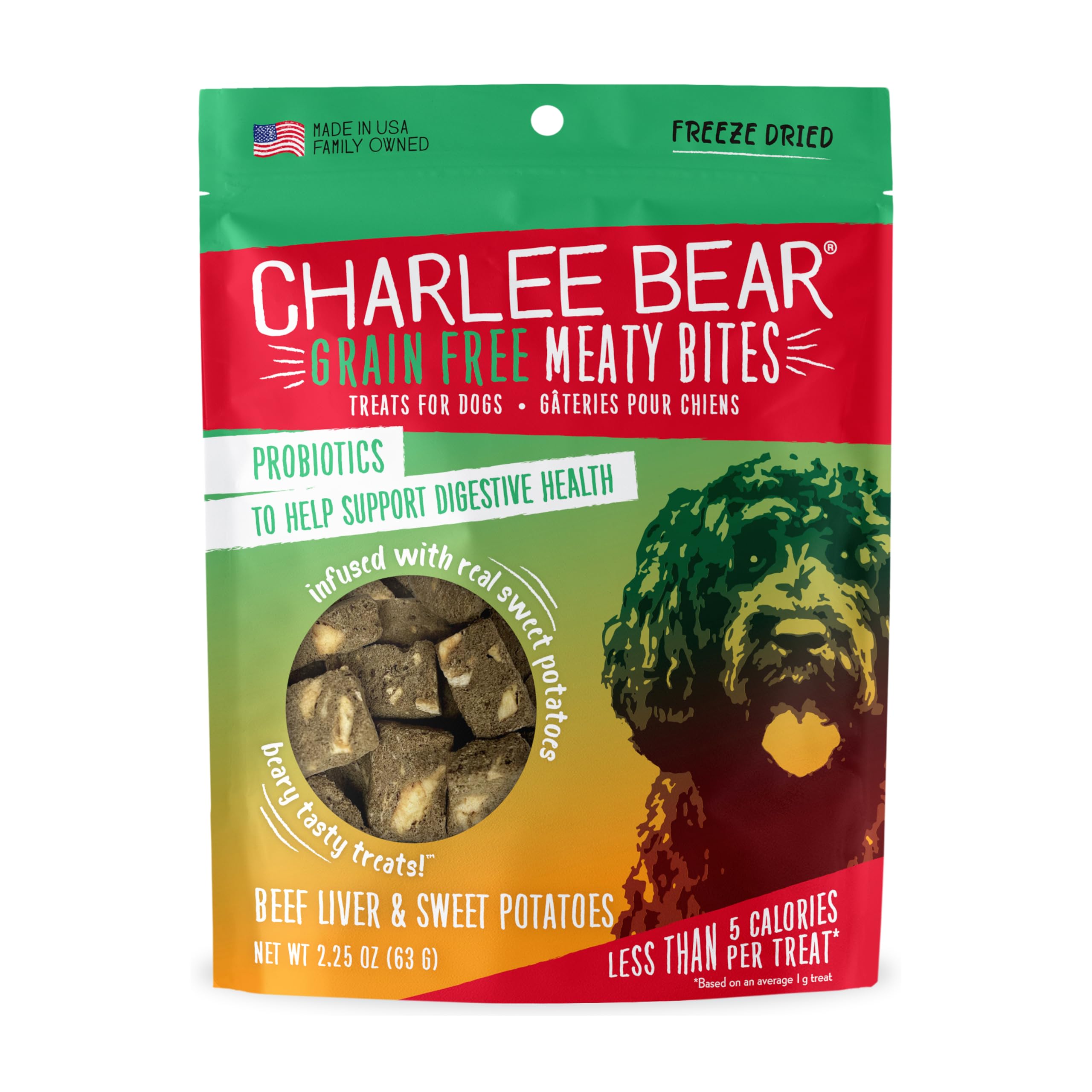 Charlee Bear Meaty Bites Dog Treats - Natural Beef Liver & Sweet Potato Flavor, Grain-Free, 2.5oz Bag - Healthy Training Snacks for Small & Large Dogs - Perfect for Rewards, Training & On-the-Go Treats