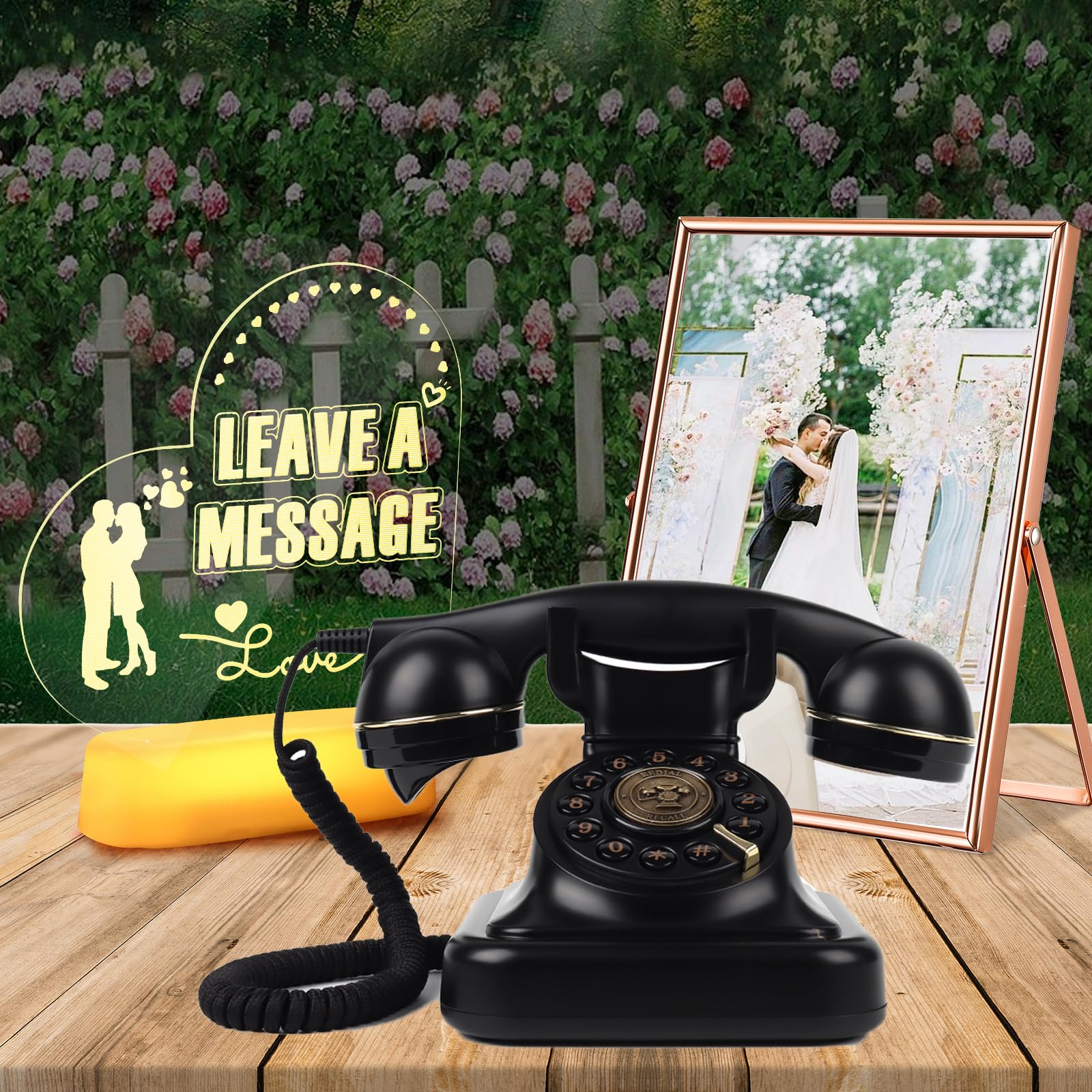 Luxury Retro Audio Guest Book Wedding Phone - Custom Voice Recording Guestbook for Weddings, Birthdays & Special Events - Black Vintage Voicemail Message Keepsake for Bridal Showers, Anniversaries & Romantic Proposals