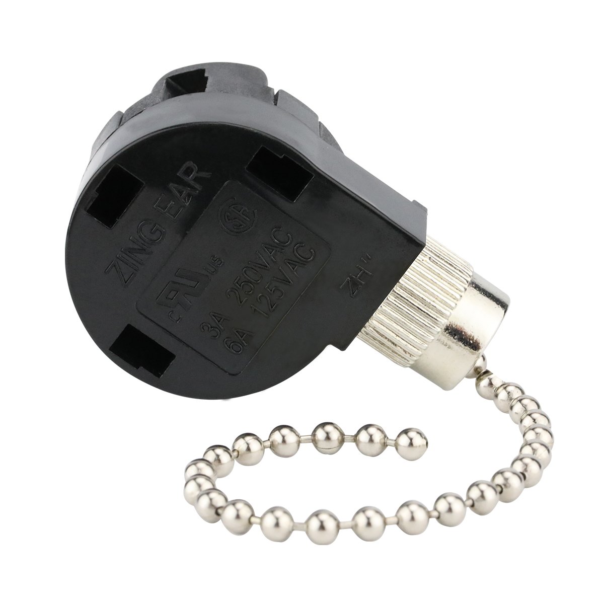 3-Speed 4-Wire Zing Ear ZE-268S2 Ceiling Fan Pull Chain Switch - Nickel Finish - Compatible with Ceiling Fans, Wall Lamps & Cabinet Lights (1 Pack) - Perfect for Home, Office & Bedroom Lighting Control