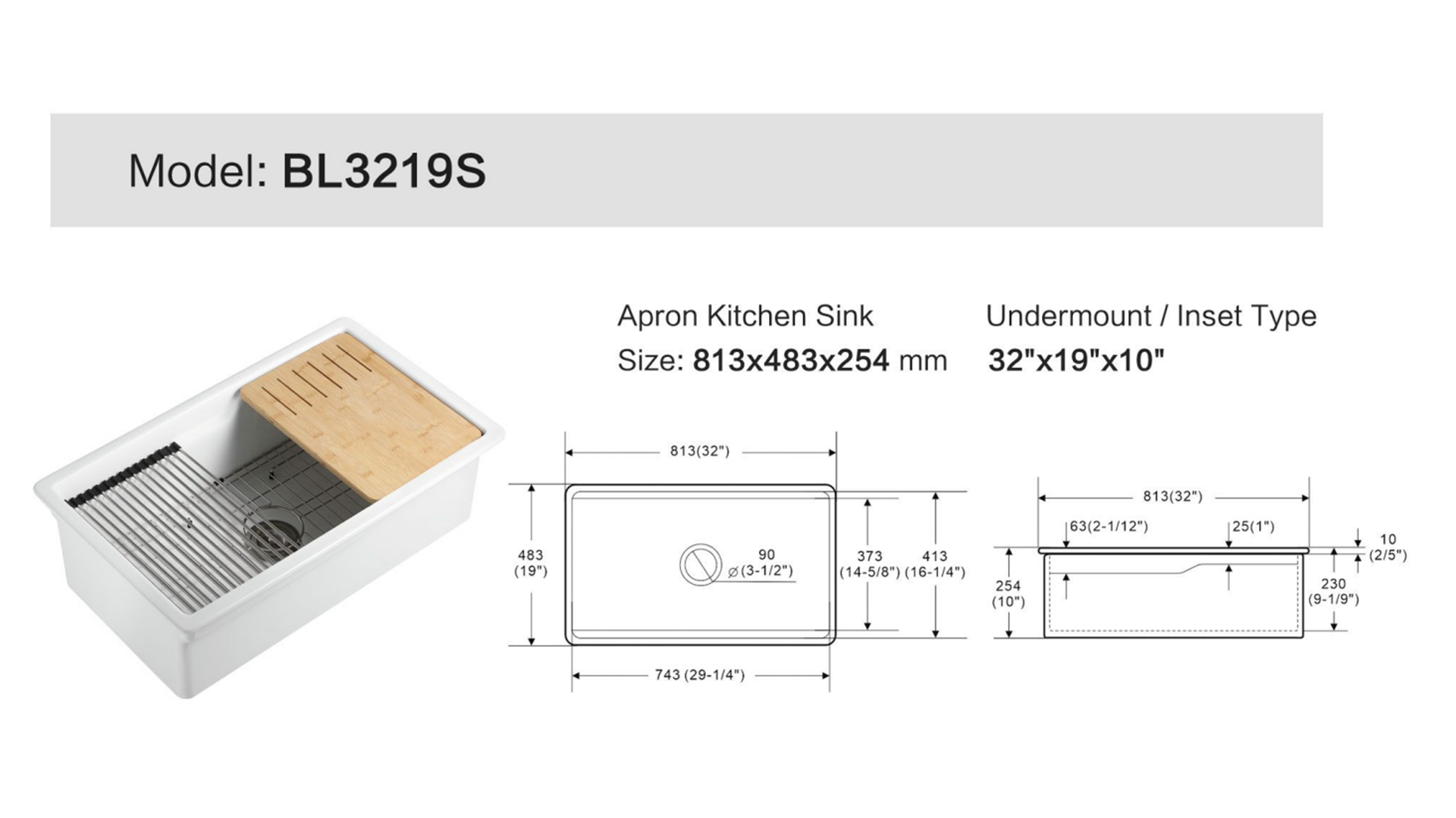 Premium White Ceramic Undermount Kitchen Sink BL3219S - Durable Farmhouse Style for Modern Kitchens | Perfect for Food Prep, Dishwashing & Entertaining