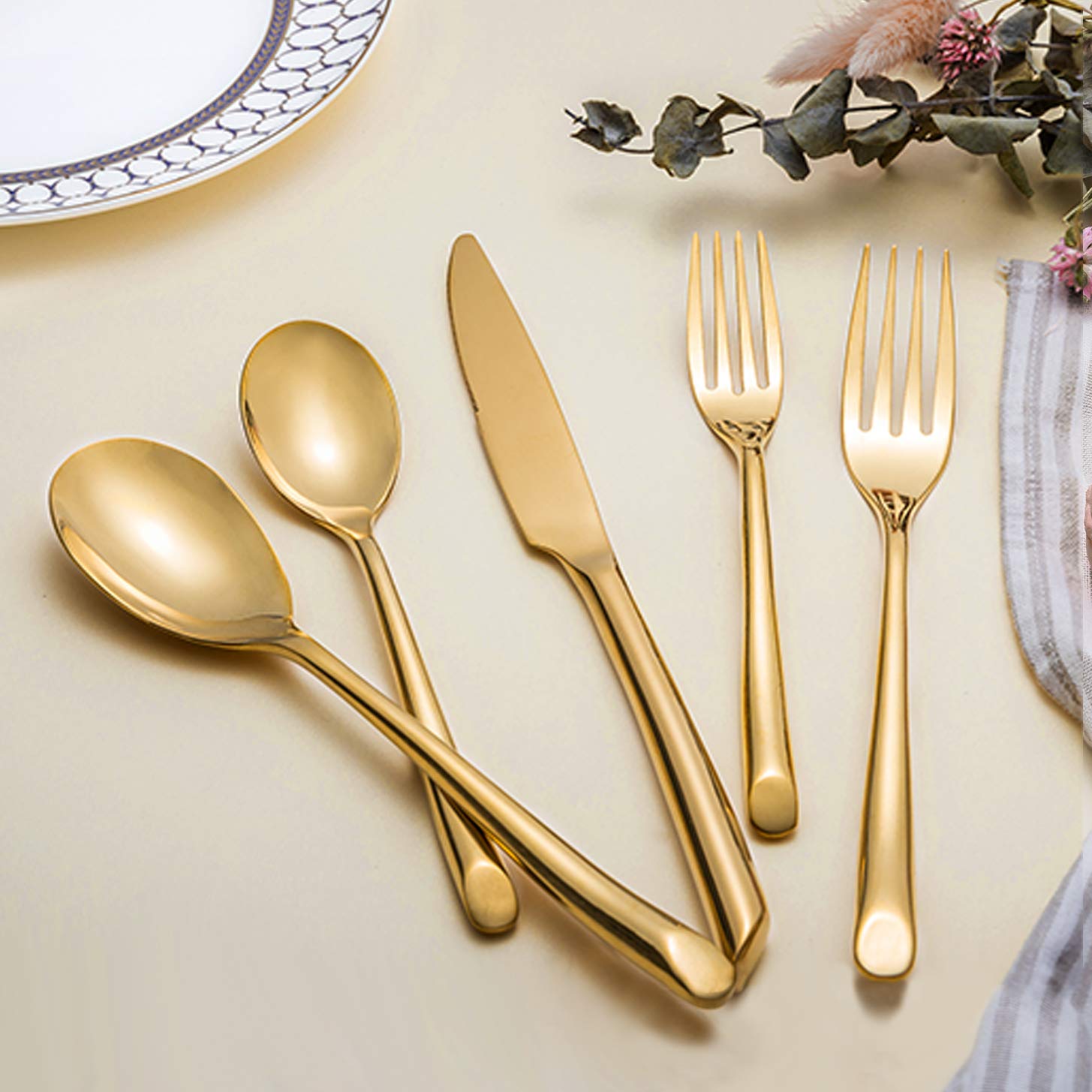 Premium 20-Piece Stainless Steel Flatware Set - Gold & Silverware Cutlery with Elegant Wave Handle - Perfect for Wedding, Housewarming Gifts & Dinner Service for 4 - Ideal for Fine Dining, Entertaining & Special Occasions