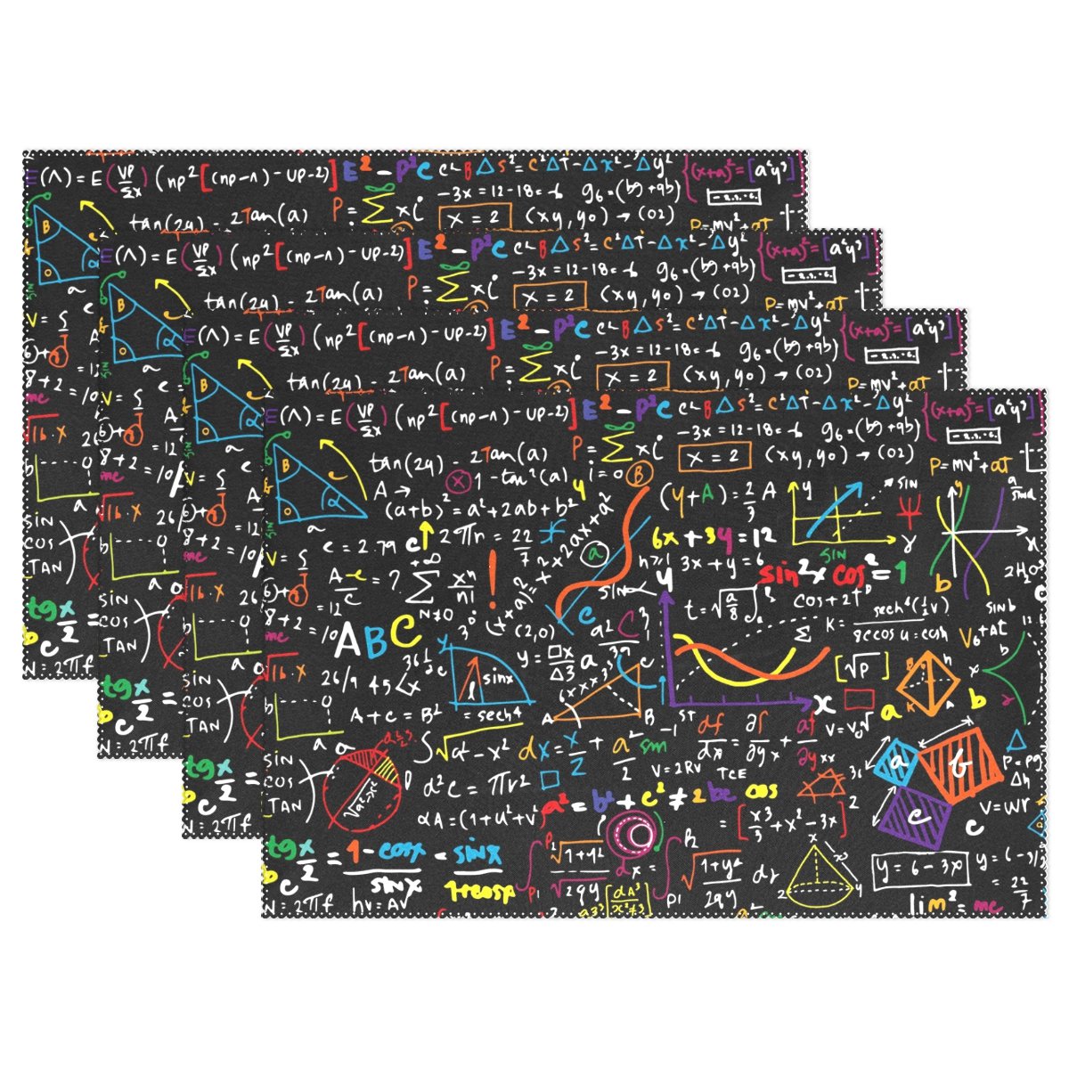 WOZO Black White Math Equation Placemat Set of 4 - 12