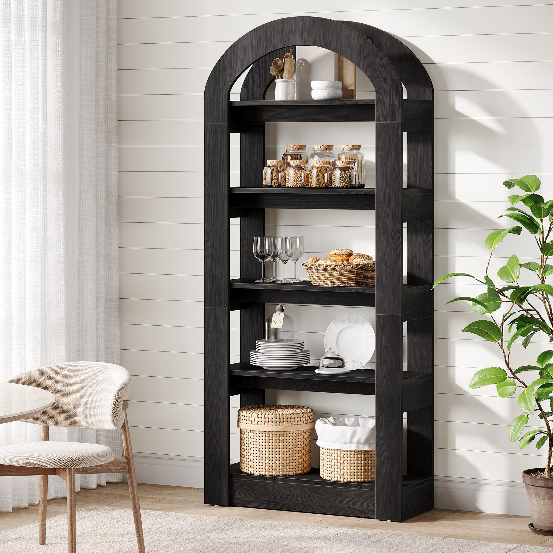 5 Tier Wooden Bookshelf - Arch Shaped Bookcase Display Shelf for Home, Office & Library - Perfect for Organizing Books, Decor & Storage