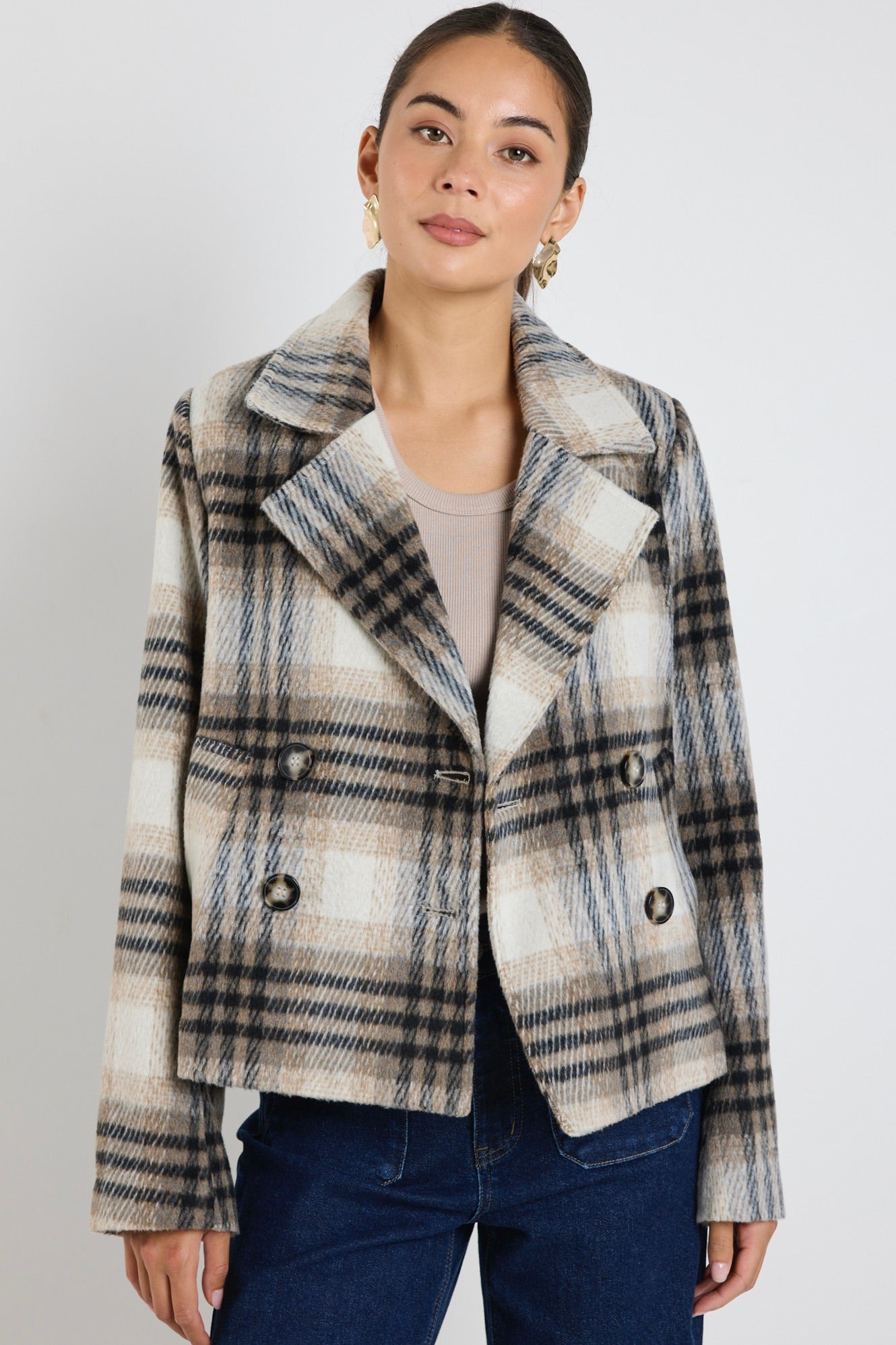 Stylish Rider Charcoal Check Short Double Breasted Coat for Men - Perfect for Business Casual, Office Wear & Formal Events