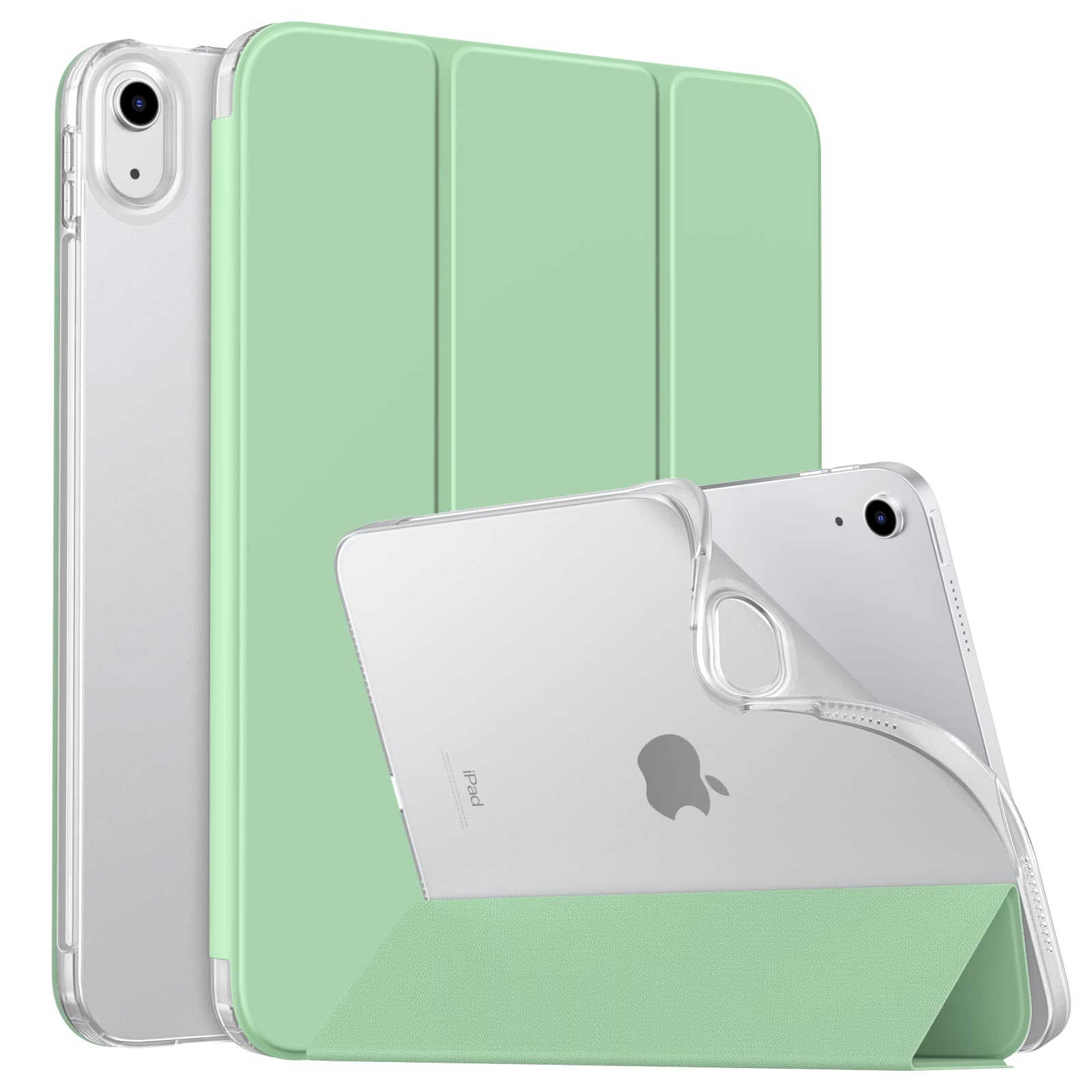 MoKo iPad Case for 11th Gen (2025) & 10th Gen (2022) - Slim Protective Cover with Frosted Translucent TPU Back, Auto Sleep/Wake, Touch ID Compatible - Perfect for Work, School & Travel (Green)