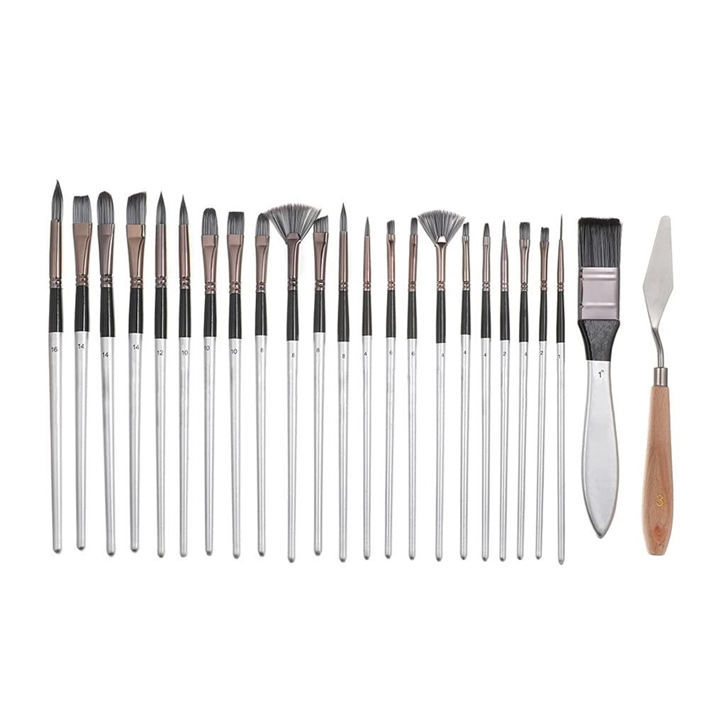 24-Piece Nylon Hair Wooden Handle Watercolor Paint Brush Set - Professional Oil & Acrylic Painting Brushes for Artists, DIY Craft, Scraping & Scrubbing - Perfect for Canvas, Paper, Wood & Fabric Art Projects