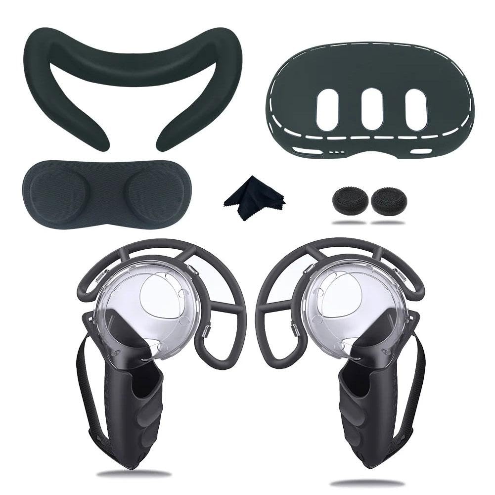 6 in 1 Silicone Protective Case Set for Meta Quest 3 - VR Controller Grip Cover, Shell Protector, Face Cushion, Thumbstick Caps & Cleaning Cloth | Enhanced Comfort & Anti-Slip Design | Perfect VR Accessories for Gaming, Fitness & Immersive Experiences