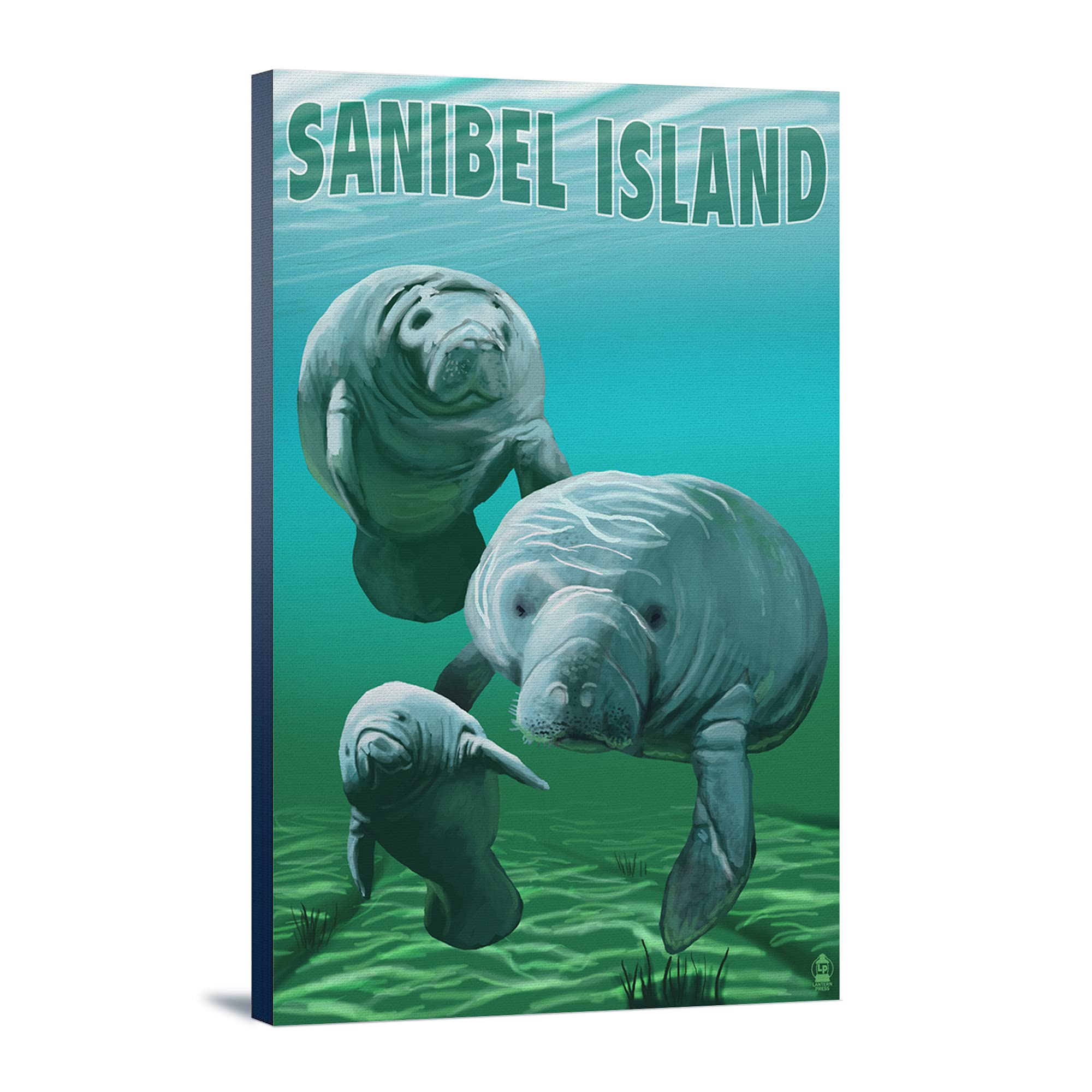 Sanibel Island Florida Manatees Wall Art - 24x36 Gallery Wrapped Canvas Print - Coastal Home Decor, Beach House Living Room Office Decor